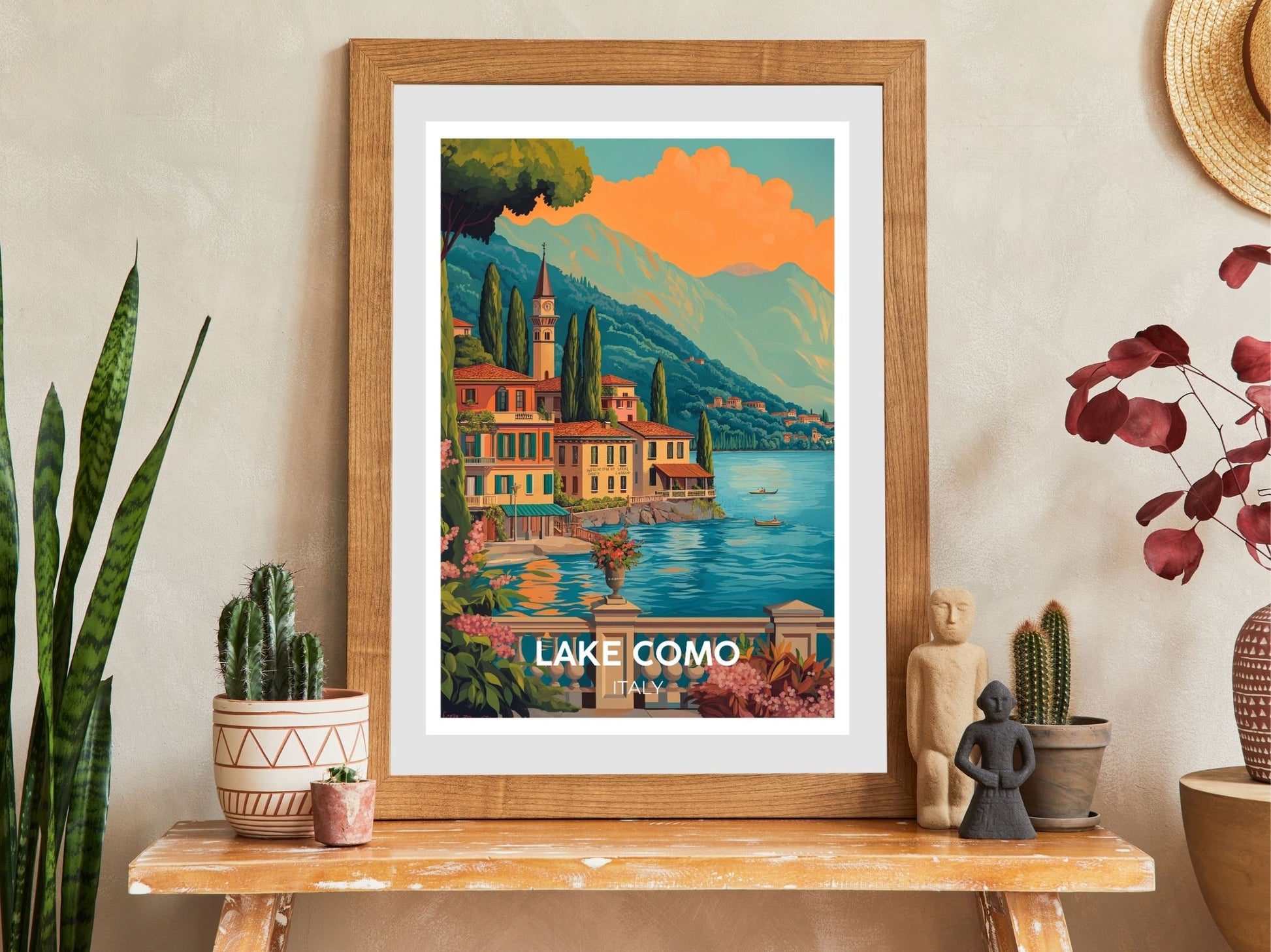 Close-up of Lake Como travel poster matte texture – Atlas Prints