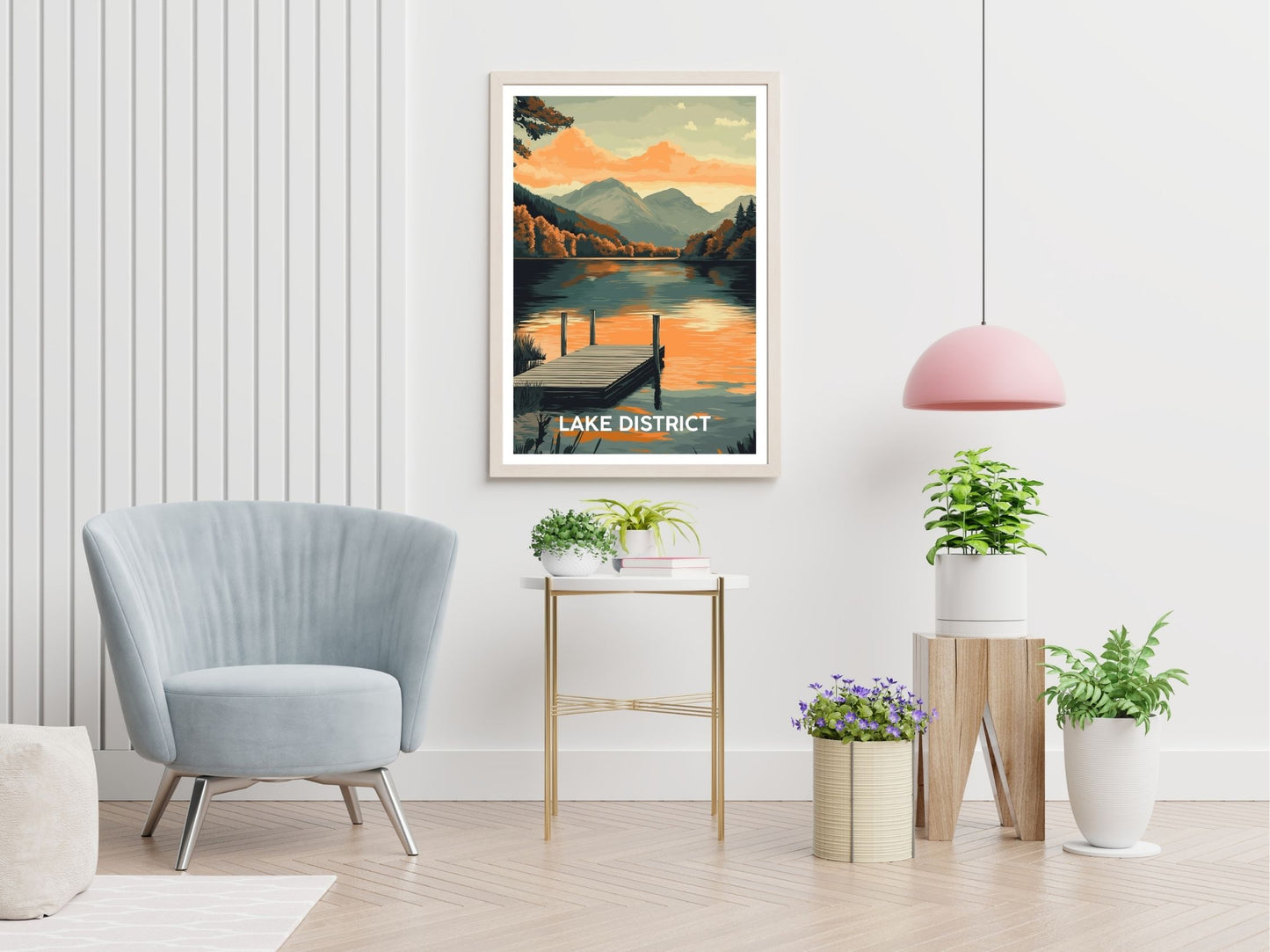Lake District England travel print displayed in living room – Atlas Prints