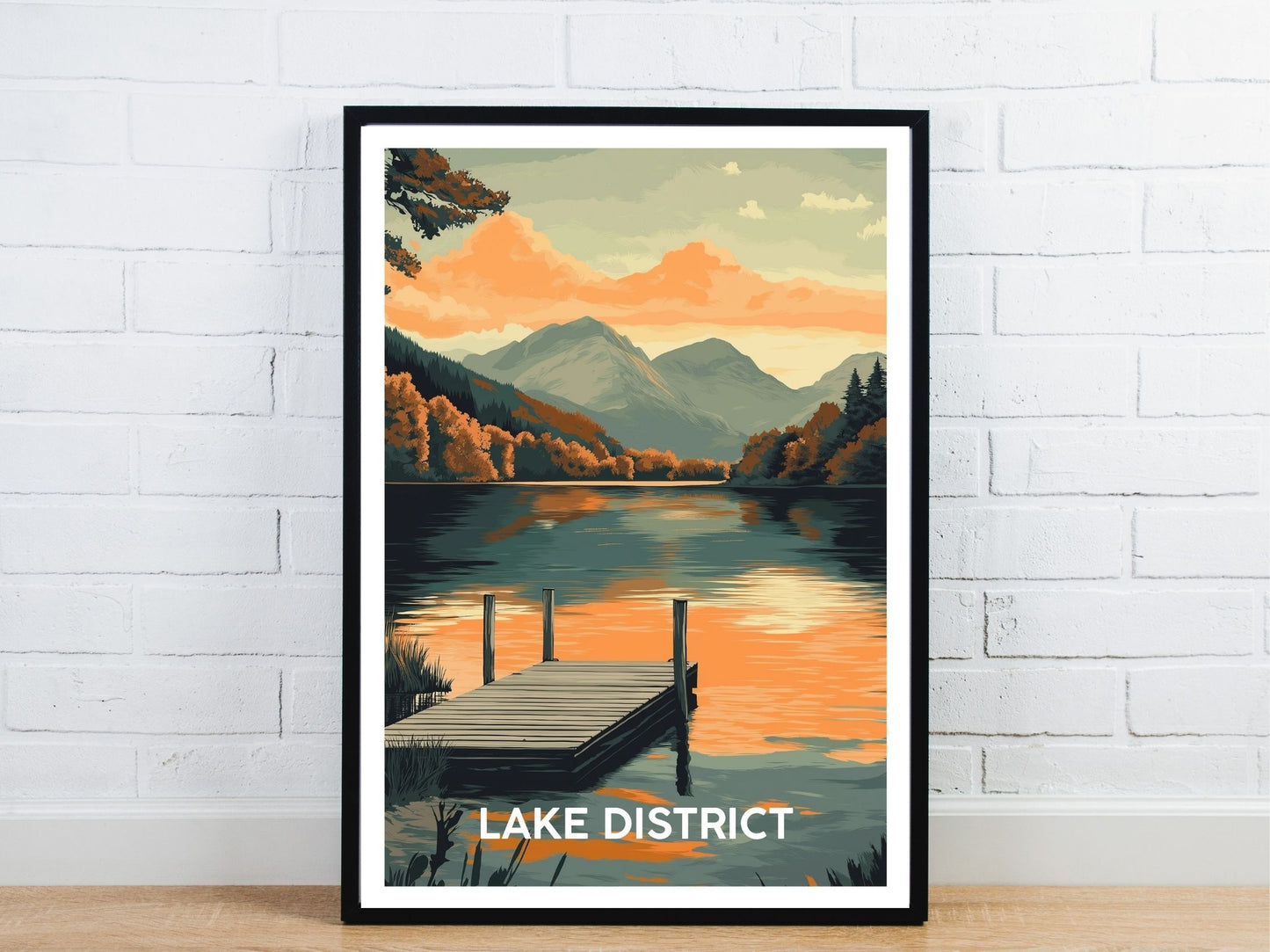 Minimal Lake District England travel art poster – Atlas Prints