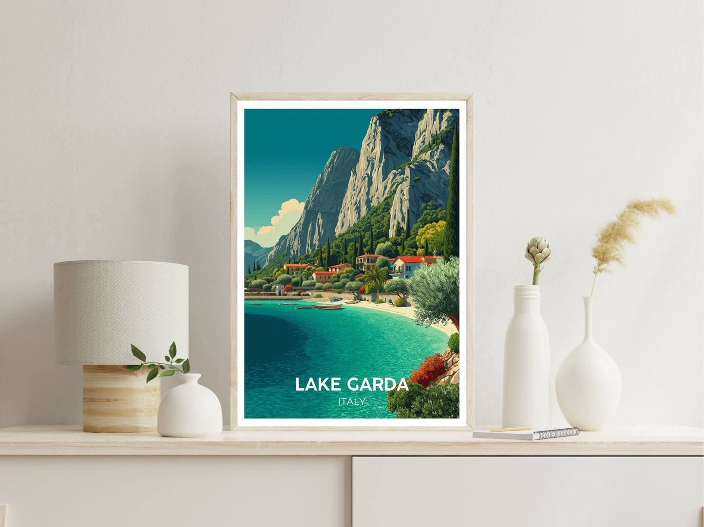 Lake Garda Italy wall art print displayed in bedroom – Atlas Prints