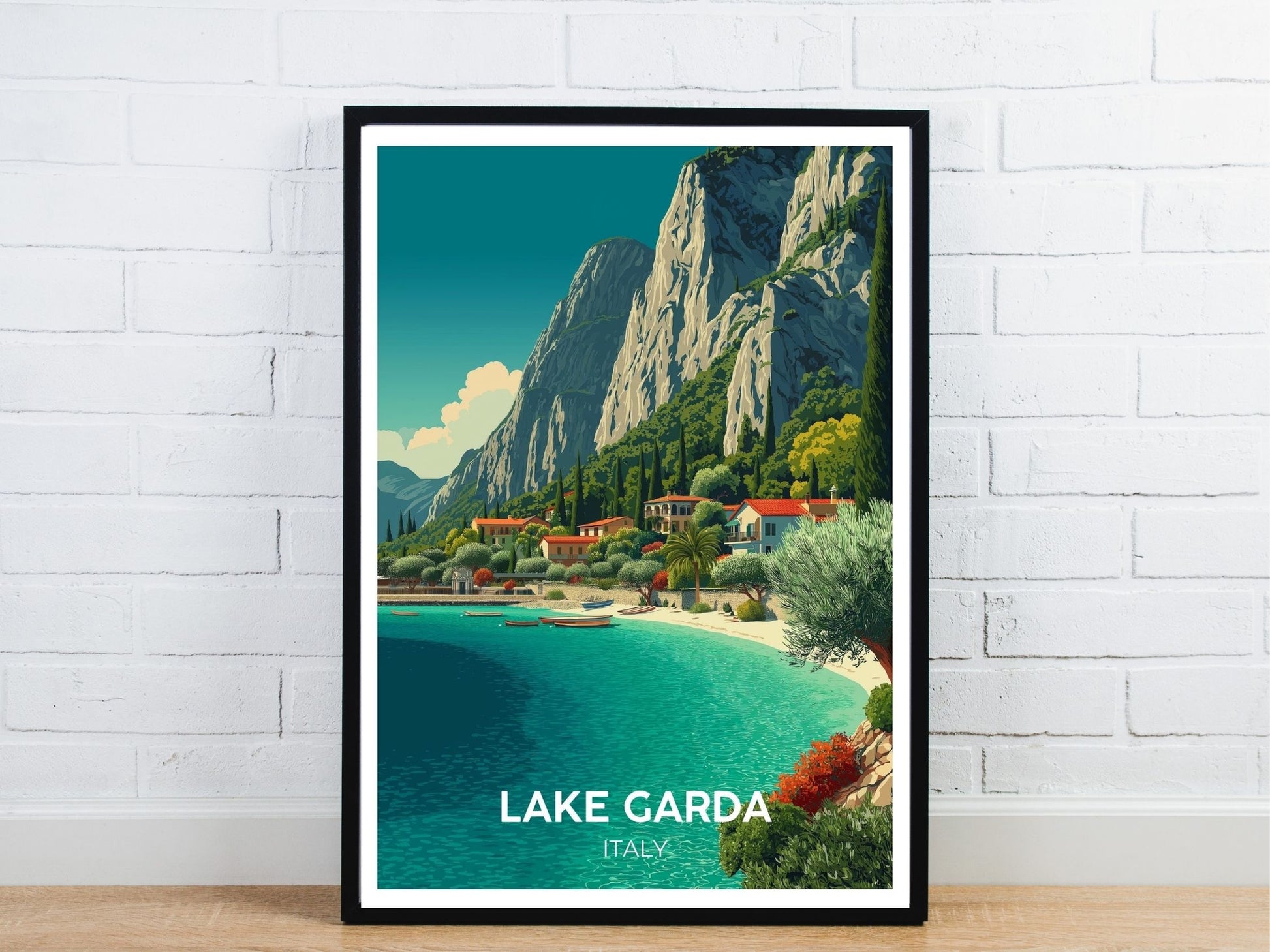 Minimal Lake Garda Italy travel art poster – Atlas Prints
