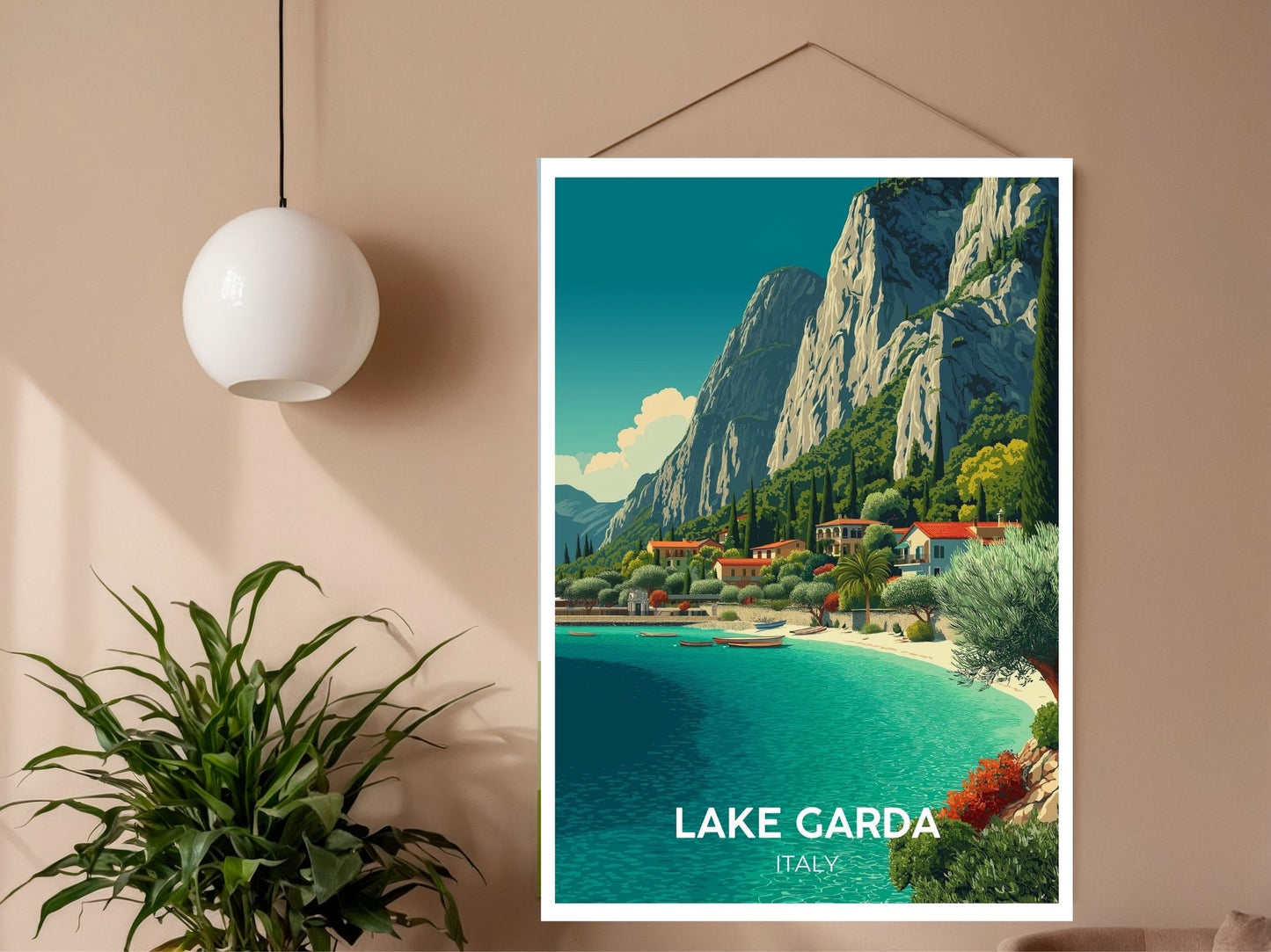 Close-up of Lake Garda Italy travel poster matte texture – Atlas Prints