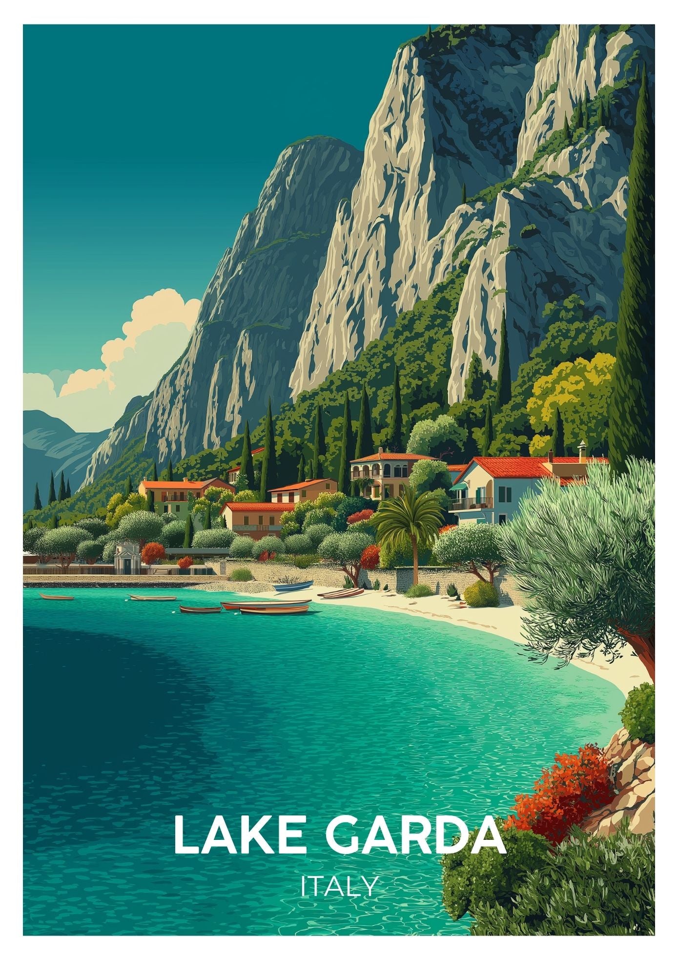 Vintage Lake Garda Italy travel poster wall art print – Atlas Prints