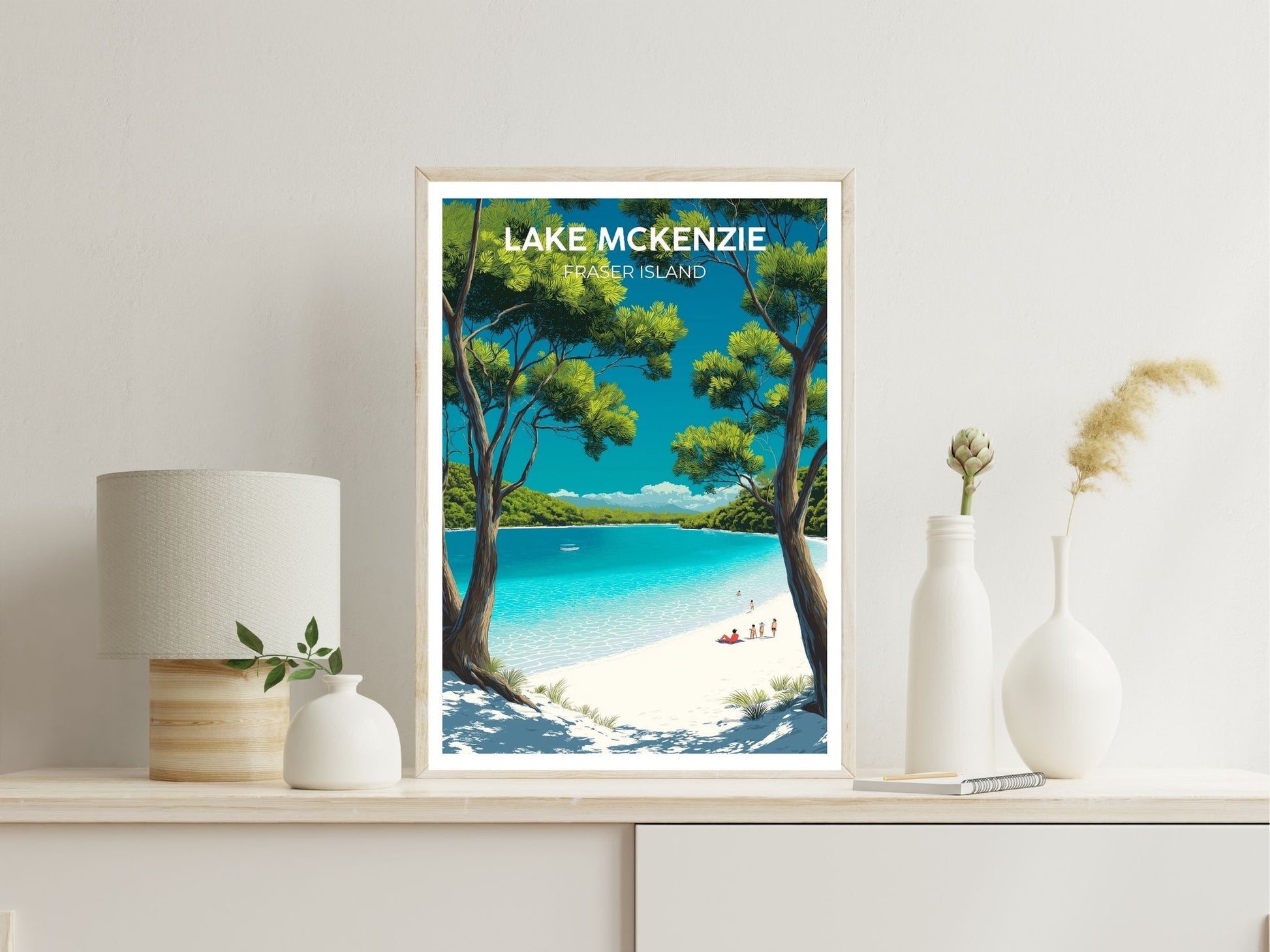 Lake Mckenzie Fraser Island wall art print displayed in bedroom – Atlas Prints