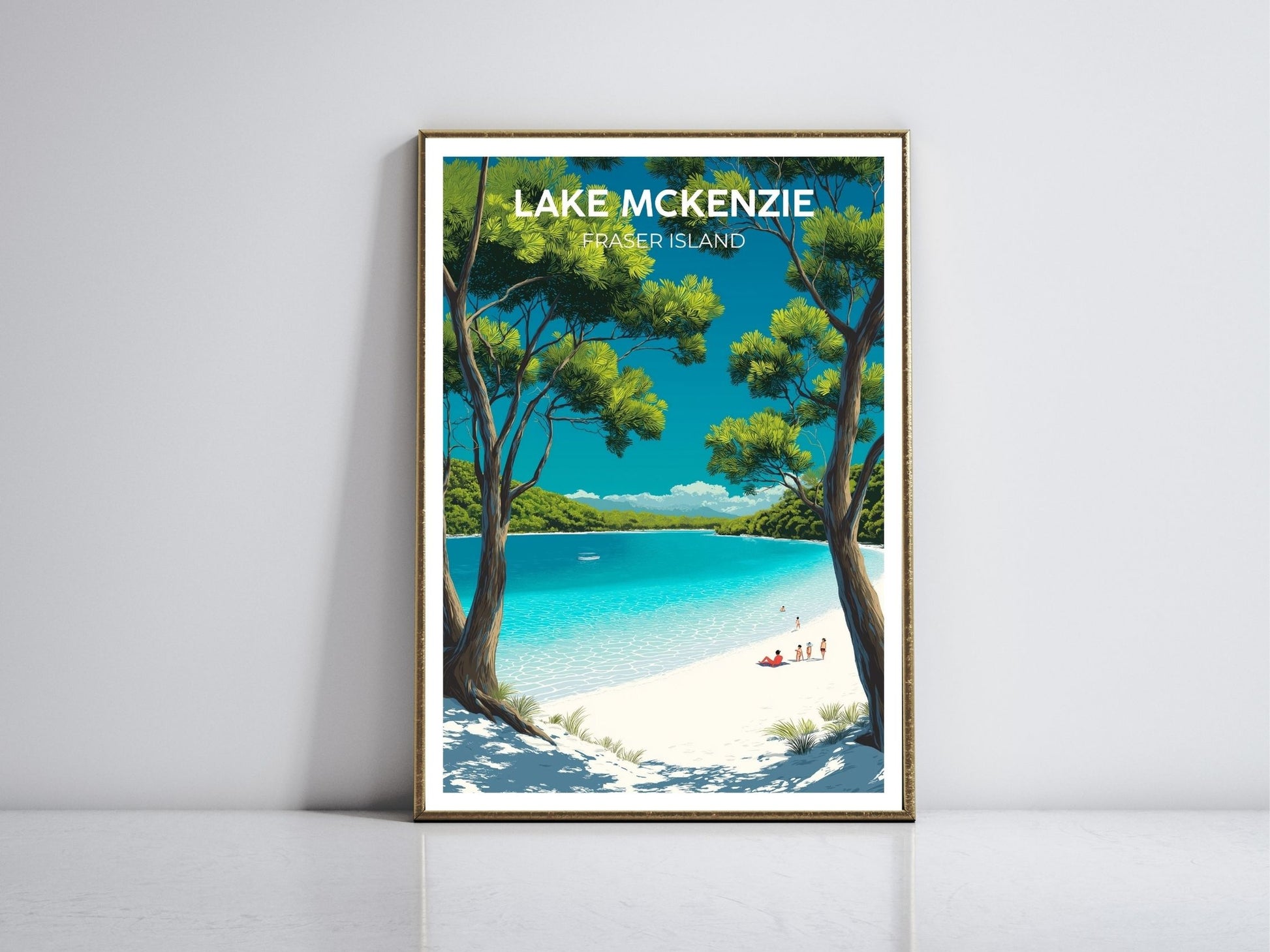 Lake Mckenzie Fraser Island framed vintage travel poster – Atlas Prints