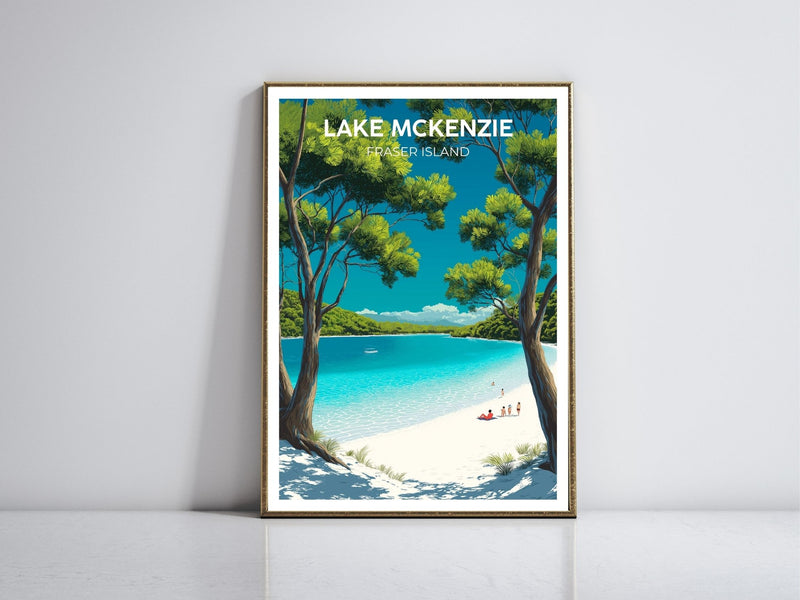 Lake Mckenzie Fraser Island framed vintage travel poster – Atlas Prints
