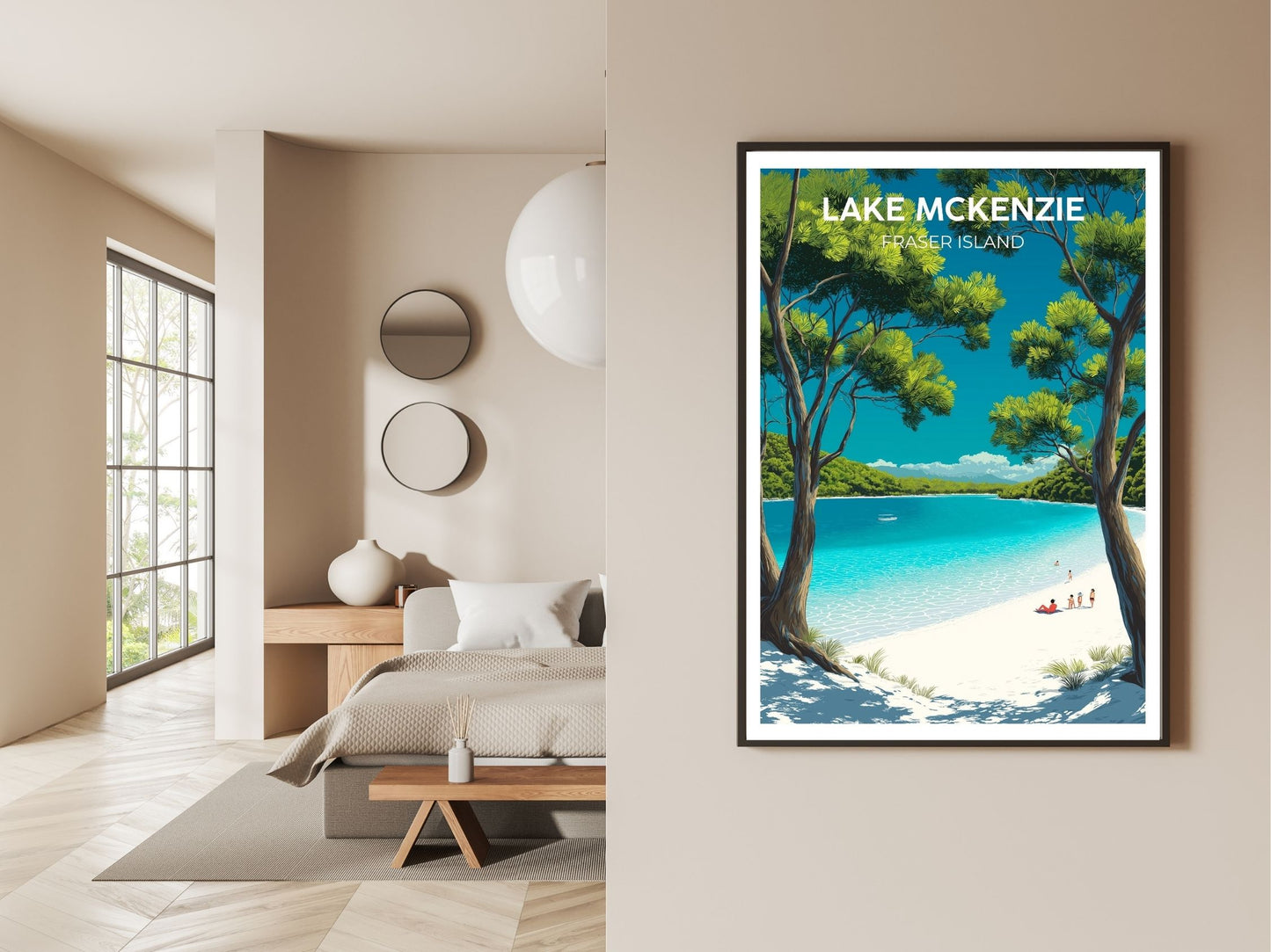 Gallery wall display of Lake Mckenzie Fraser Island travel poster – Atlas Prints