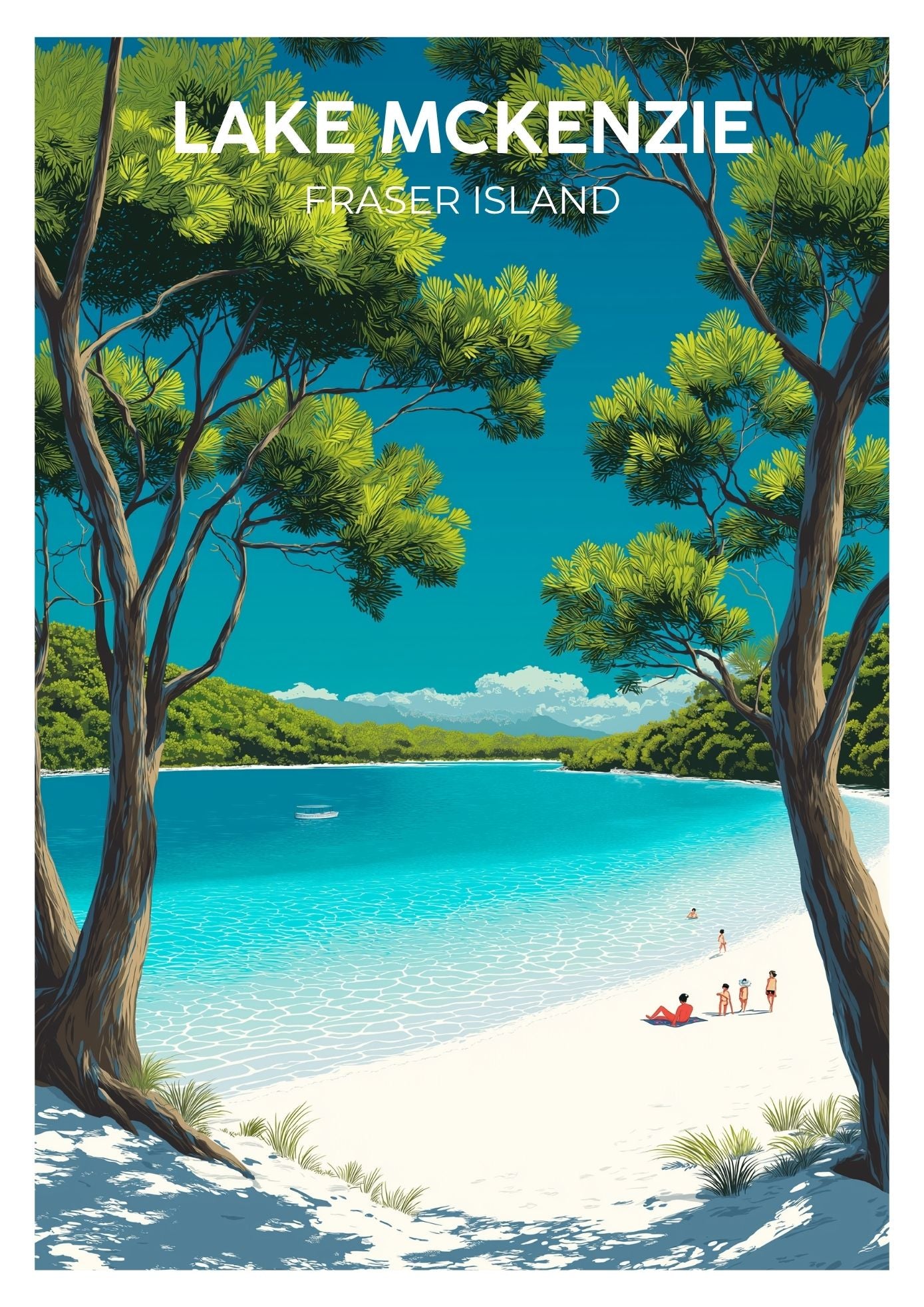 Vintage Lake Mckenzie Fraser Island travel poster wall art print – Atlas Prints