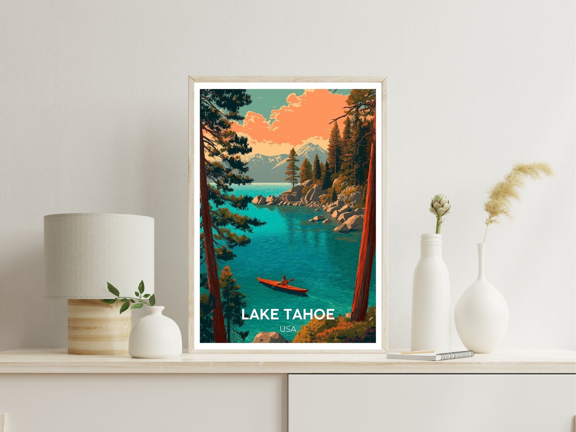 Lake Tahoe USA wall art print displayed in bedroom – Atlas Prints