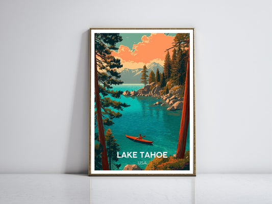 Lake Tahoe USA framed vintage travel poster – Atlas Prints