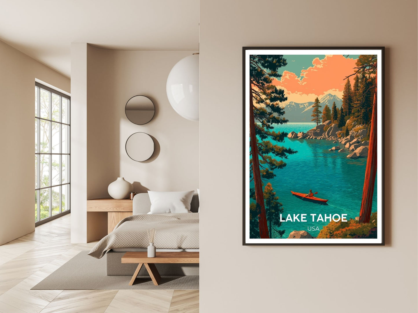 Gallery wall display of Lake Tahoe USA travel poster – Atlas Prints
