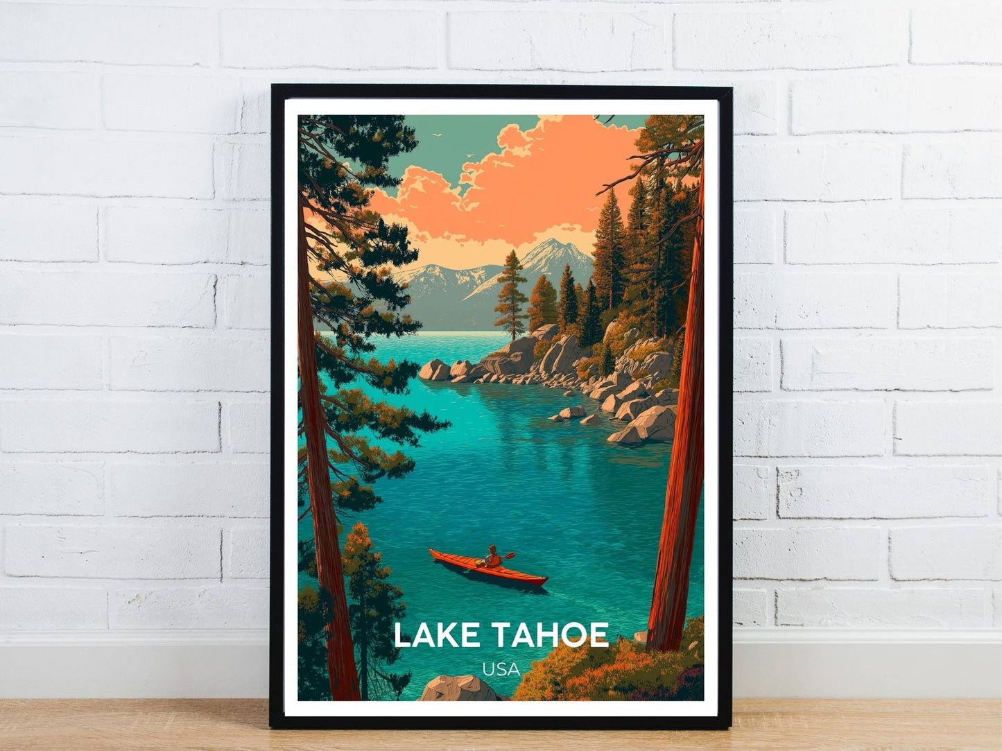 Minimal Lake Tahoe USA travel art poster – Atlas Prints