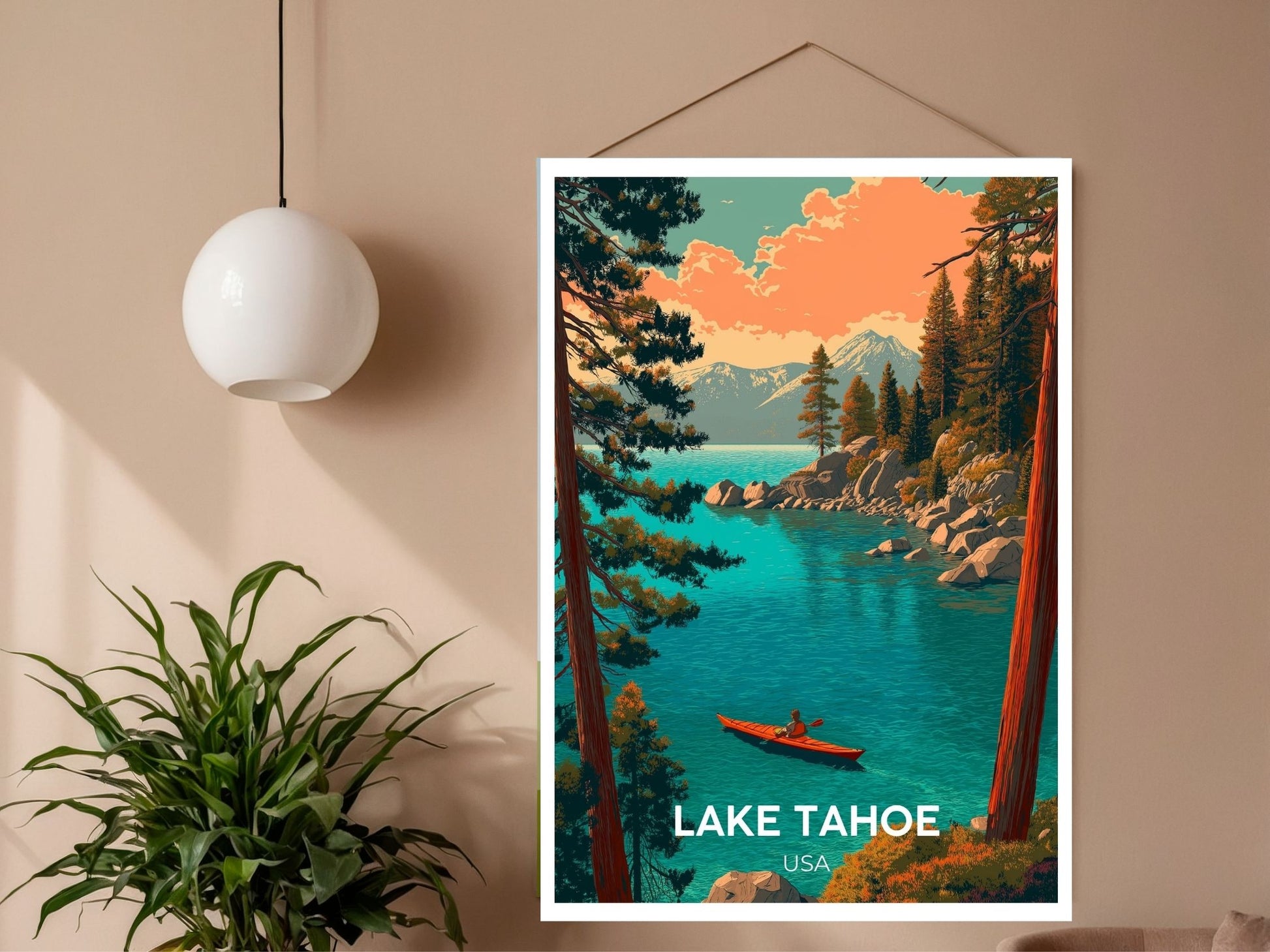 Close-up of Lake Tahoe USA travel poster matte texture – Atlas Prints