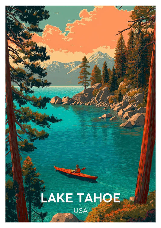 Vintage Lake Tahoe USA travel poster wall art print – Atlas Prints