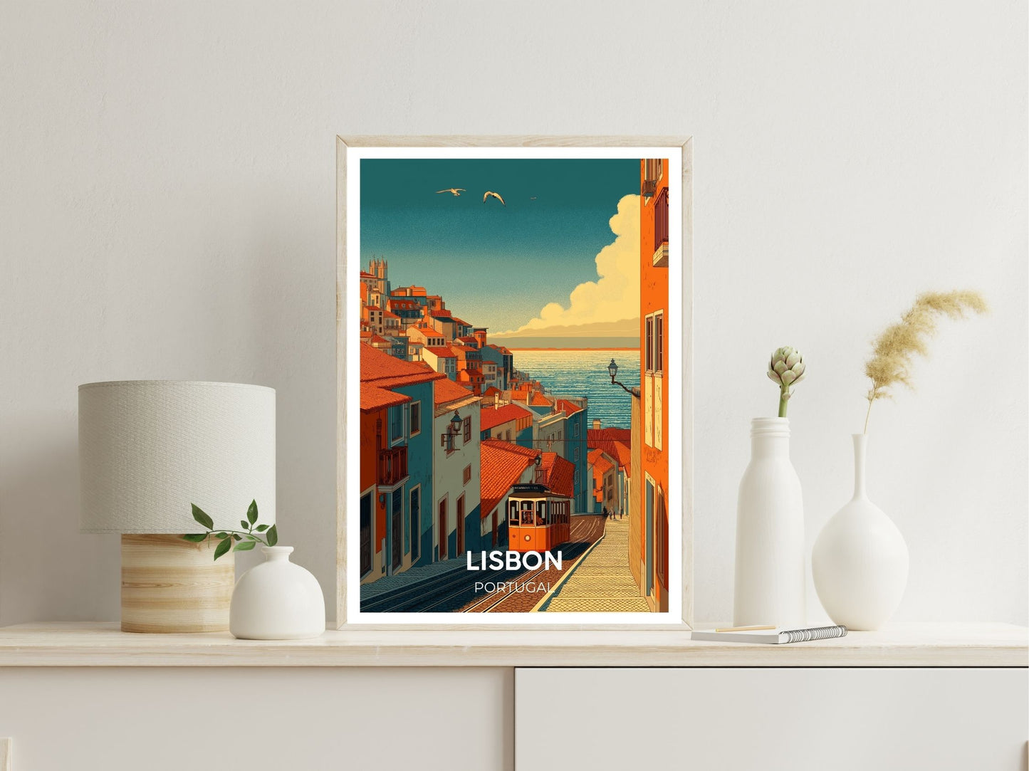 Lisbon Portugal wall art print displayed in bedroom – Atlas Prints