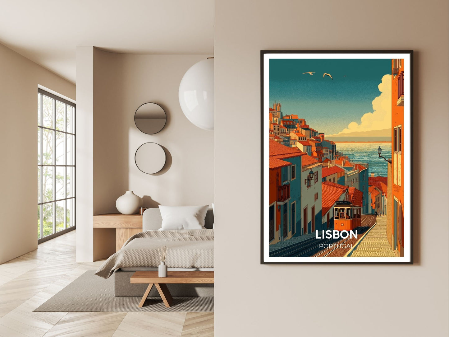 Gallery wall display of Lisbon Portugal travel poster – Atlas Prints