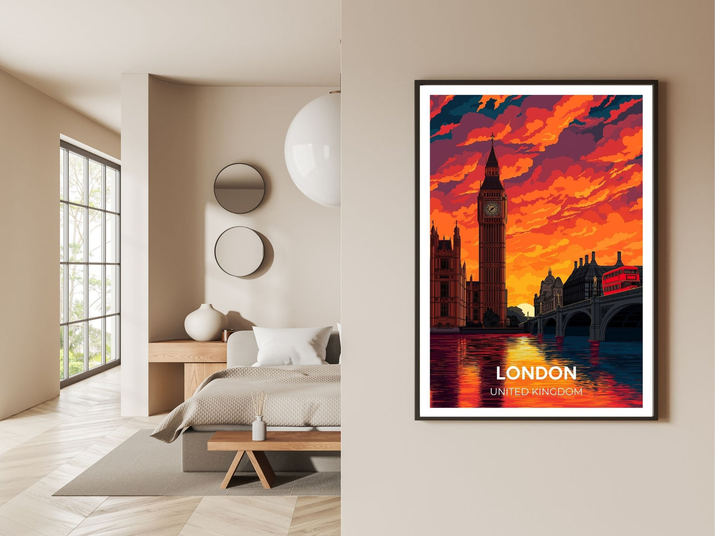London wall art print displayed in bedroom – Atlas Prints