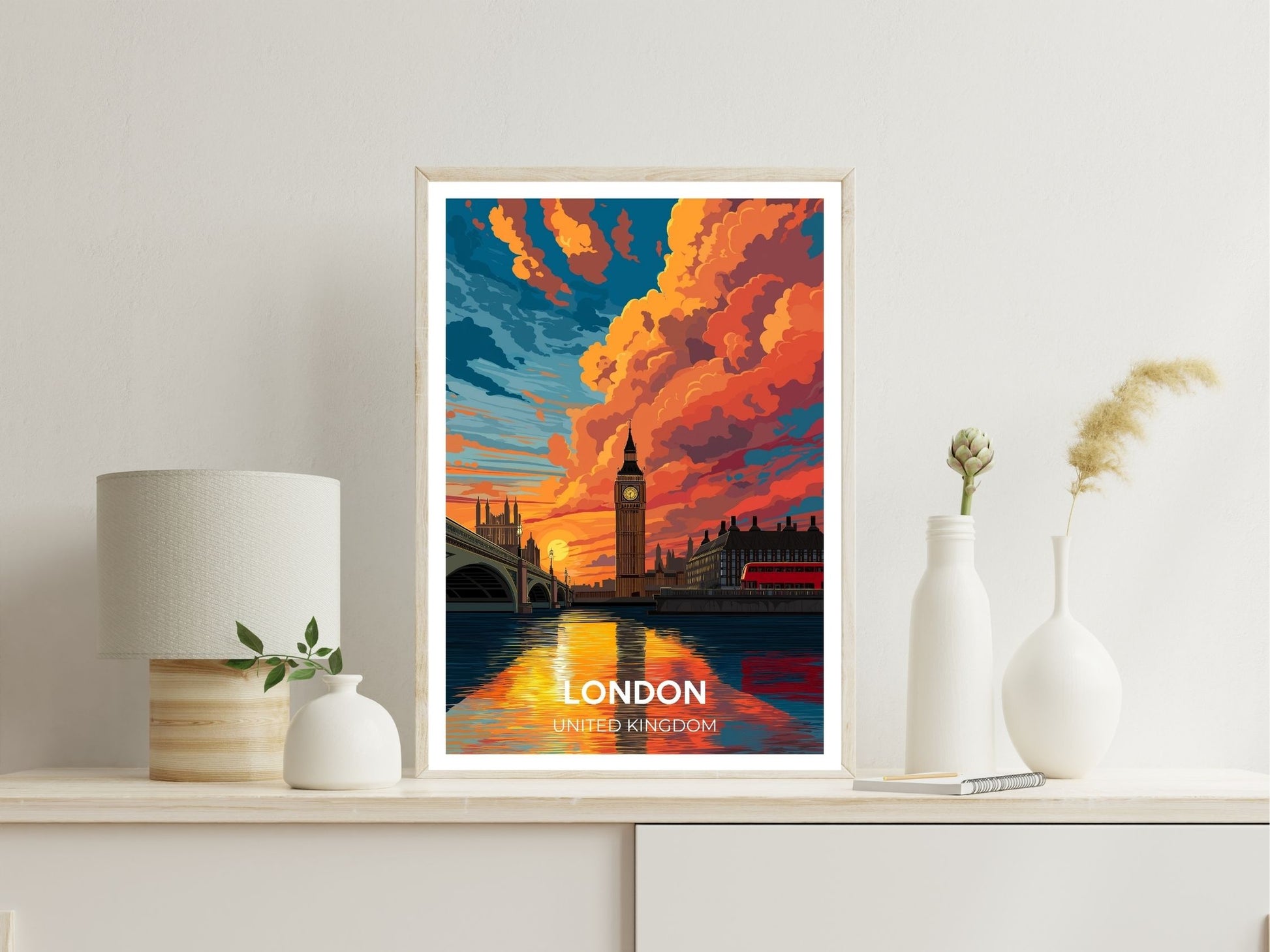 London Sunset United Kingdom  wall art print displayed in bedroom – Atlas Prints