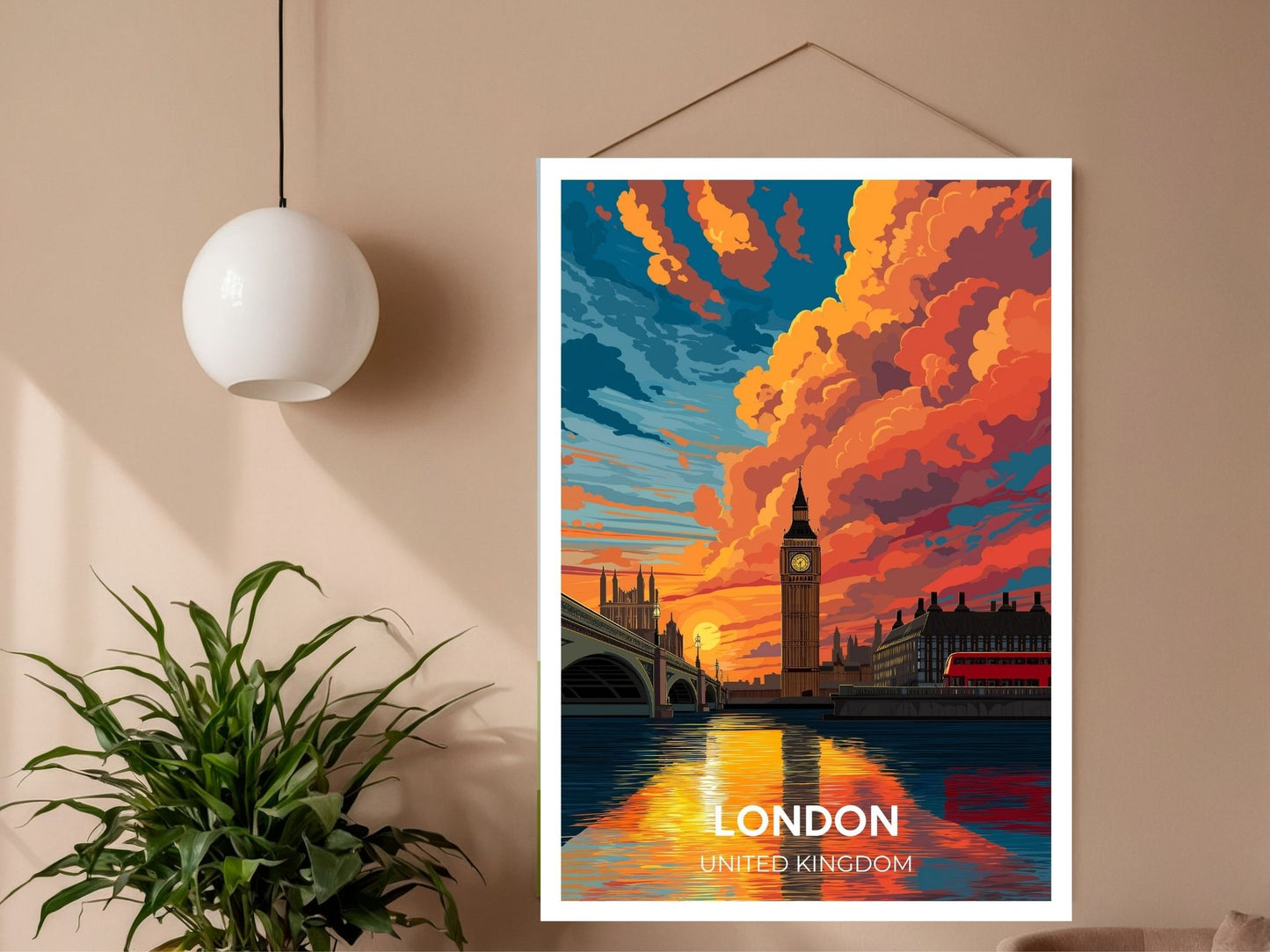 Close-up of London Sunset United Kingdom  travel poster matte texture – Atlas Prints