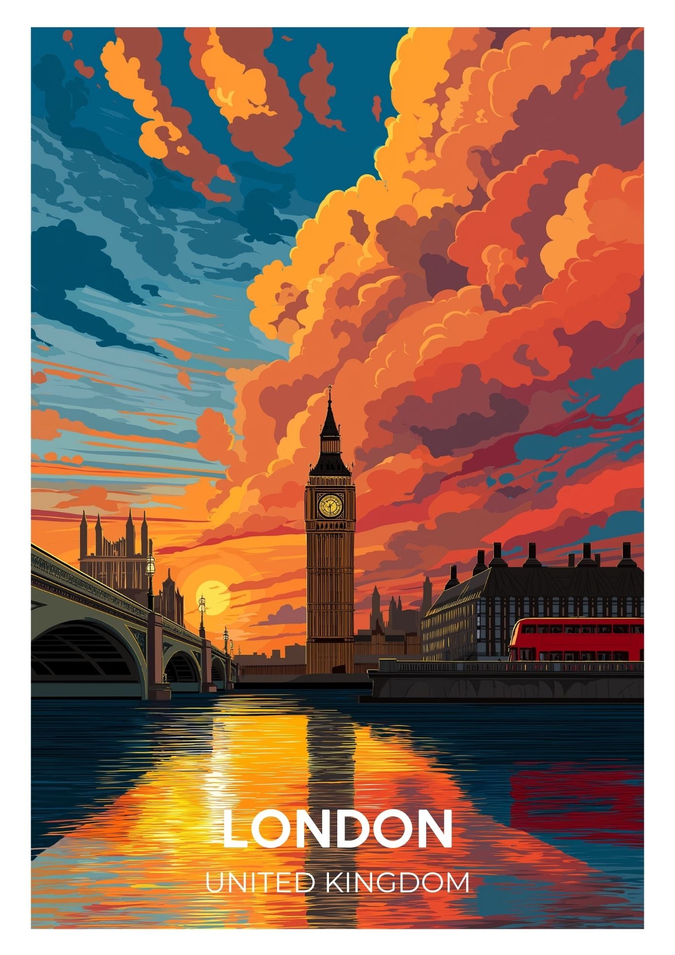Vintage London Sunset United Kingdom  travel poster wall art print – Atlas Prints