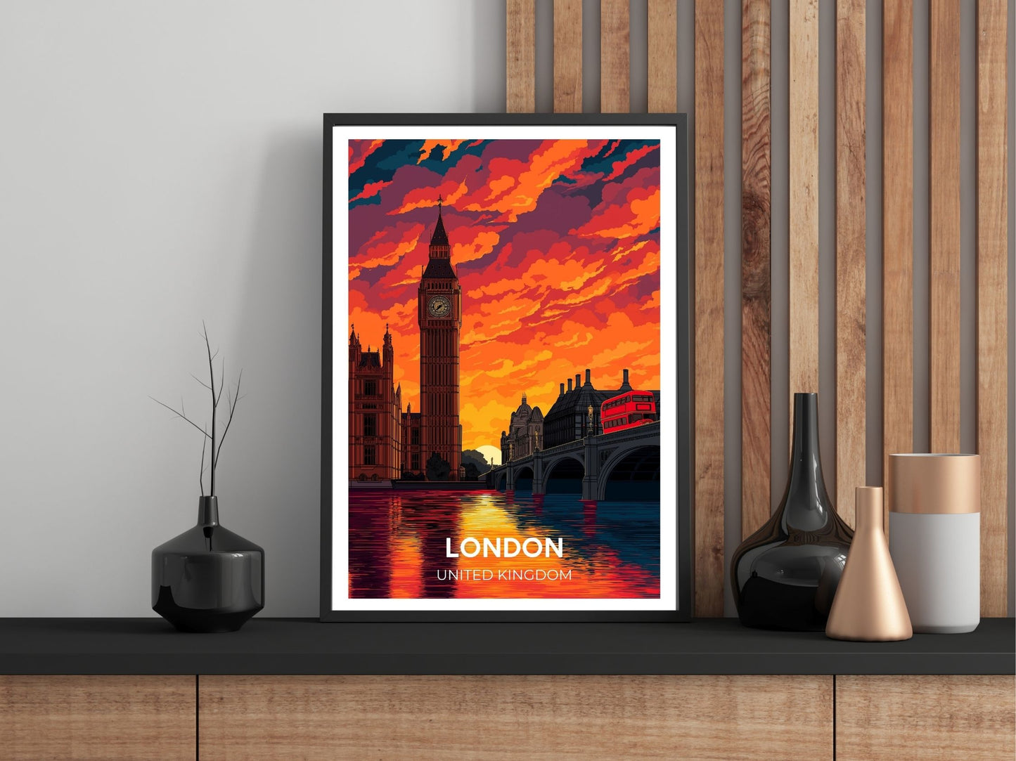 Close-up of London travel poster matte texture – Atlas Prints