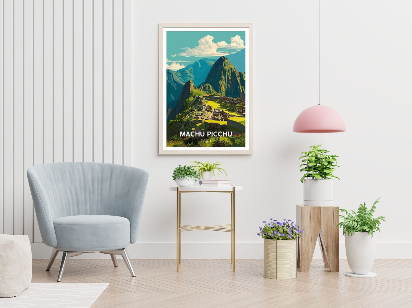 Machu Picchu travel art displayed in living room - Atlas Prints 