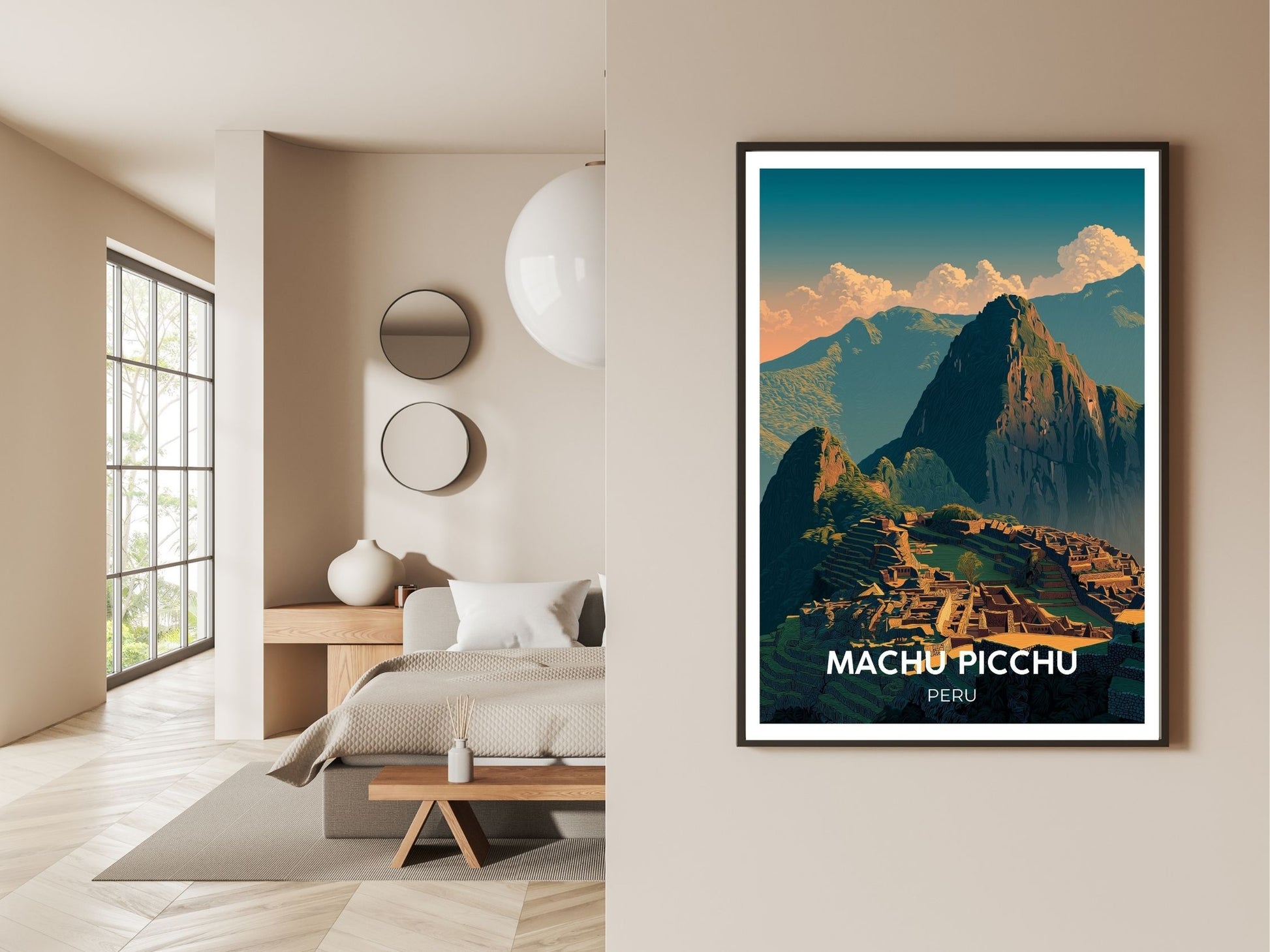 Gallery wall display of Machu Picchu Peru travel poster – Atlas Prints