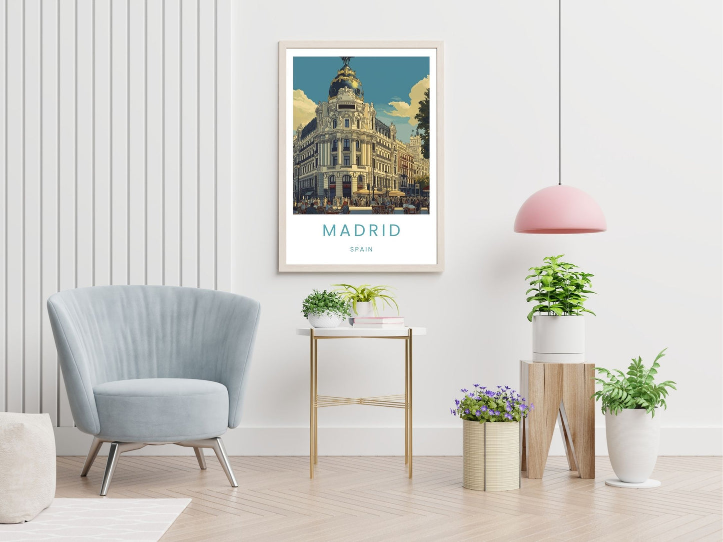 Madrid Spain travel print displayed in living room – Atlas Prints