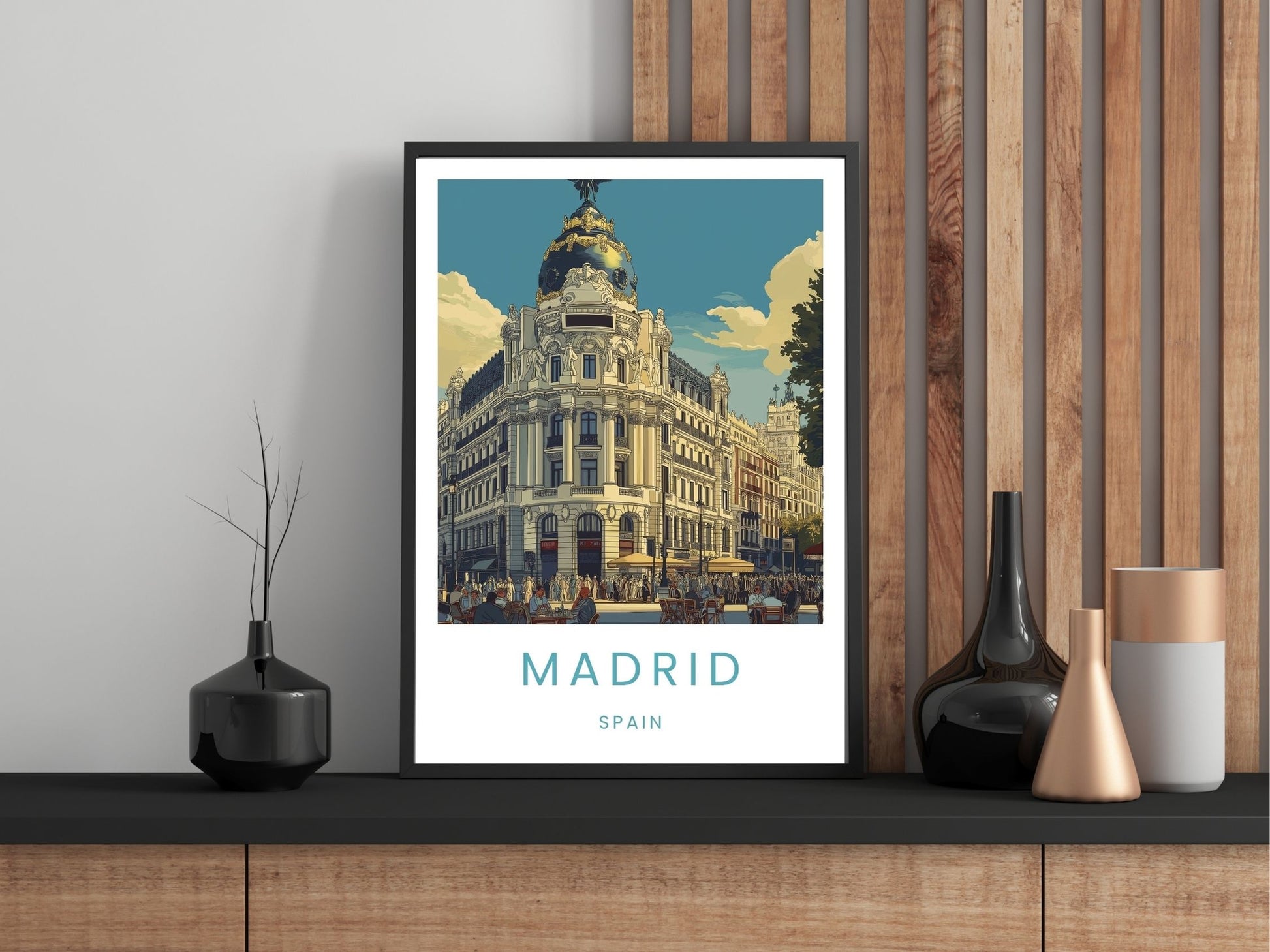 Close-up of Madrid Spain travel poster matte texture – Atlas Prints
