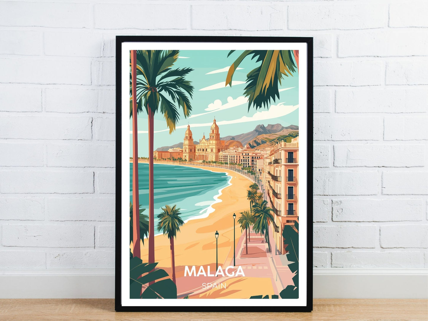 Minimal Malaga travel art poster – Atlas Prints