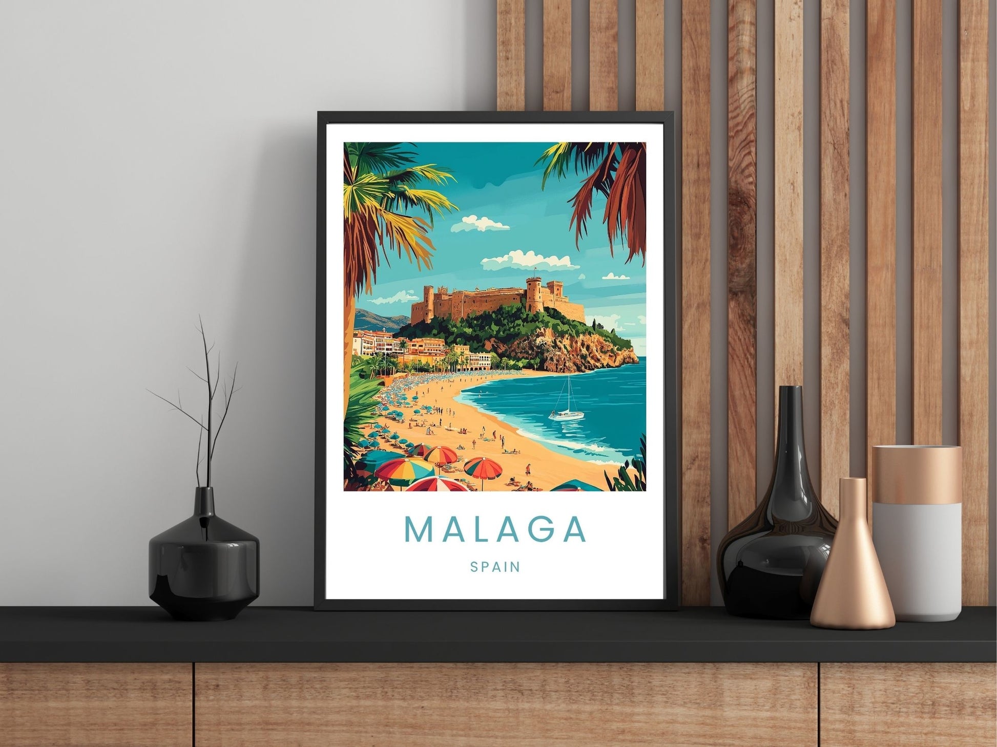 Close-up of Malaga Spain travel poster matte texture – Atlas Prints