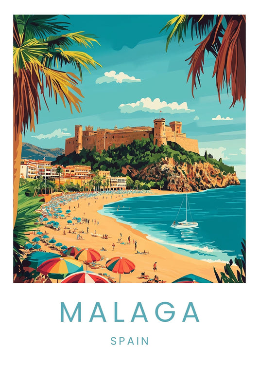 Vintage Malaga Spain travel poster wall art print – Atlas Prints