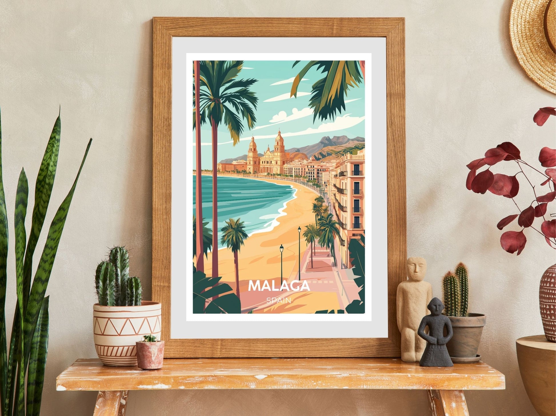 Close-up of Malaga travel poster matte texture – Atlas Prints