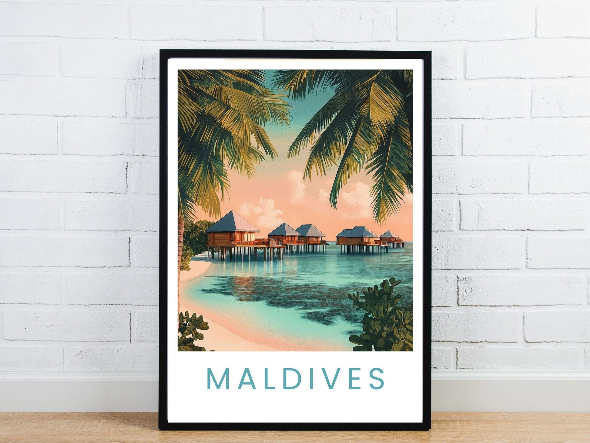 Minimal Maldives Beach travel art poster – Atlas Prints