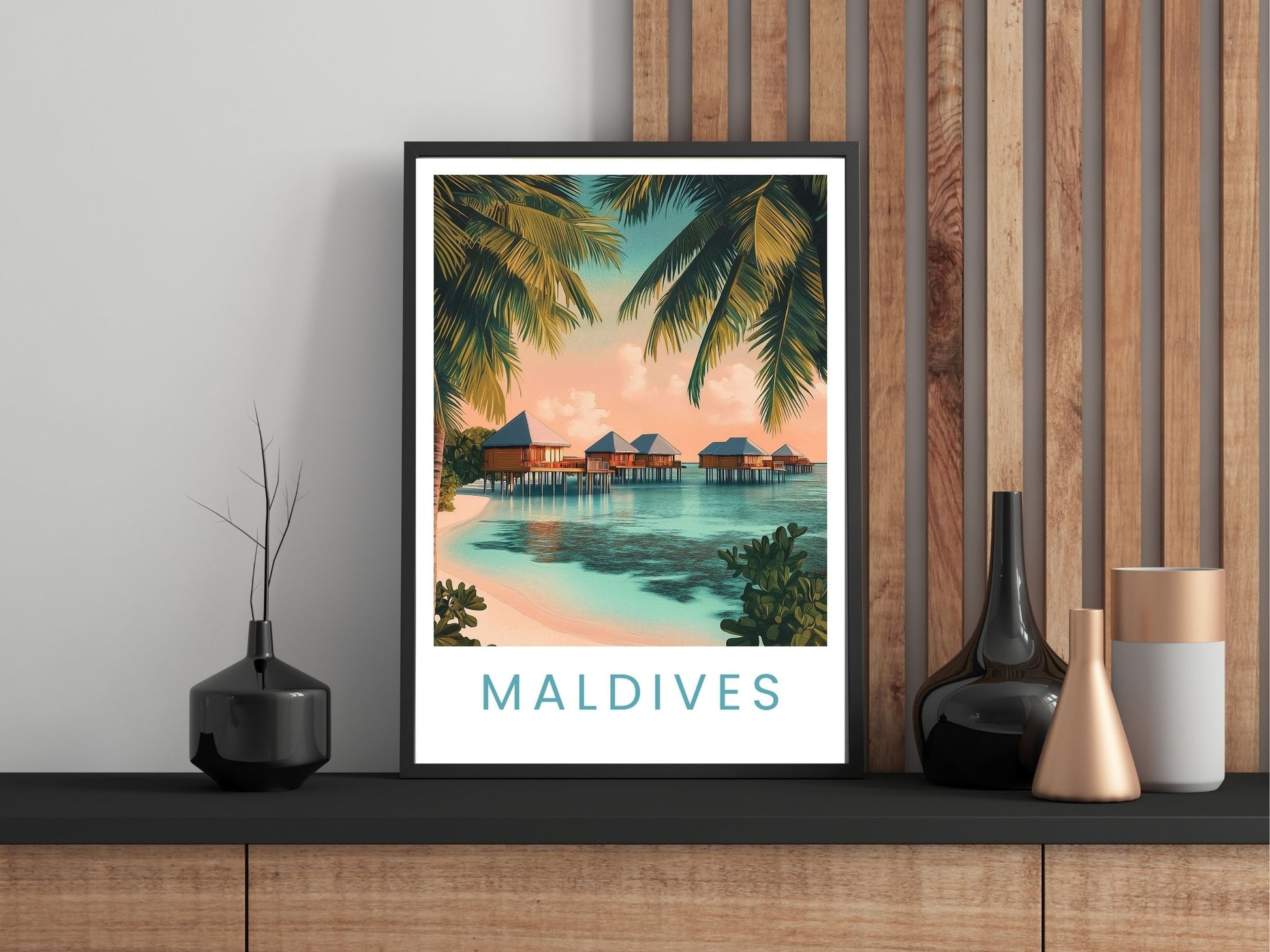 Close-up of Maldives Beach travel poster matte texture – Atlas Prints