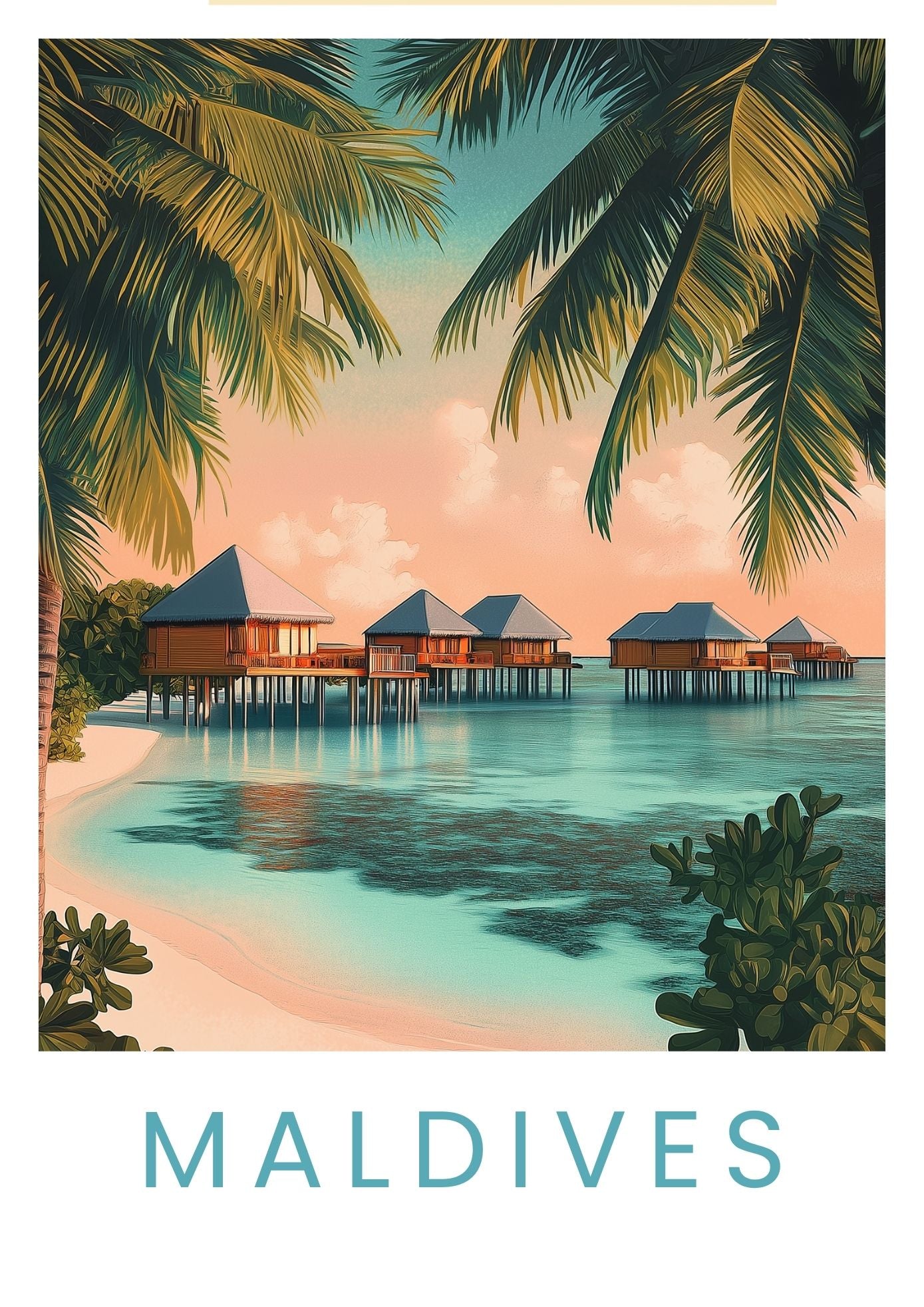 Vintage Maldives Beach travel poster wall art print – Atlas Prints
