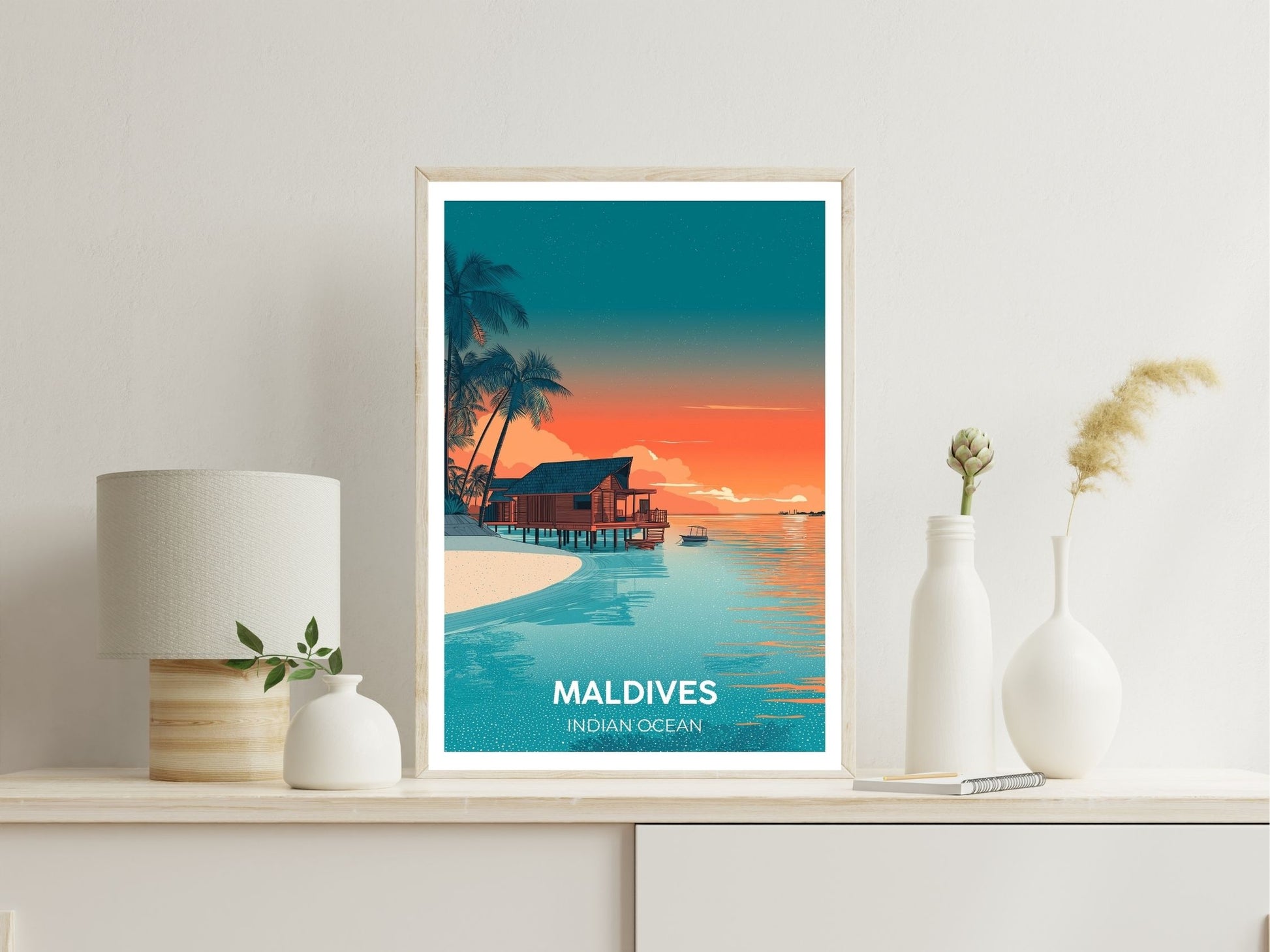 Maldives Indian Ocean wall art print displayed in bedroom – Atlas Prints