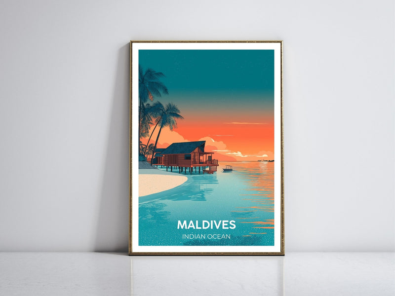 Maldives Indian Ocean framed vintage travel poster – Atlas Prints