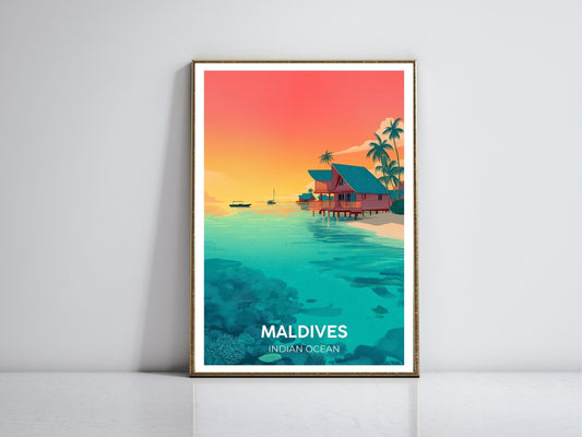 Maldives Indian Ocean framed vintage travel poster – Atlas Prints
