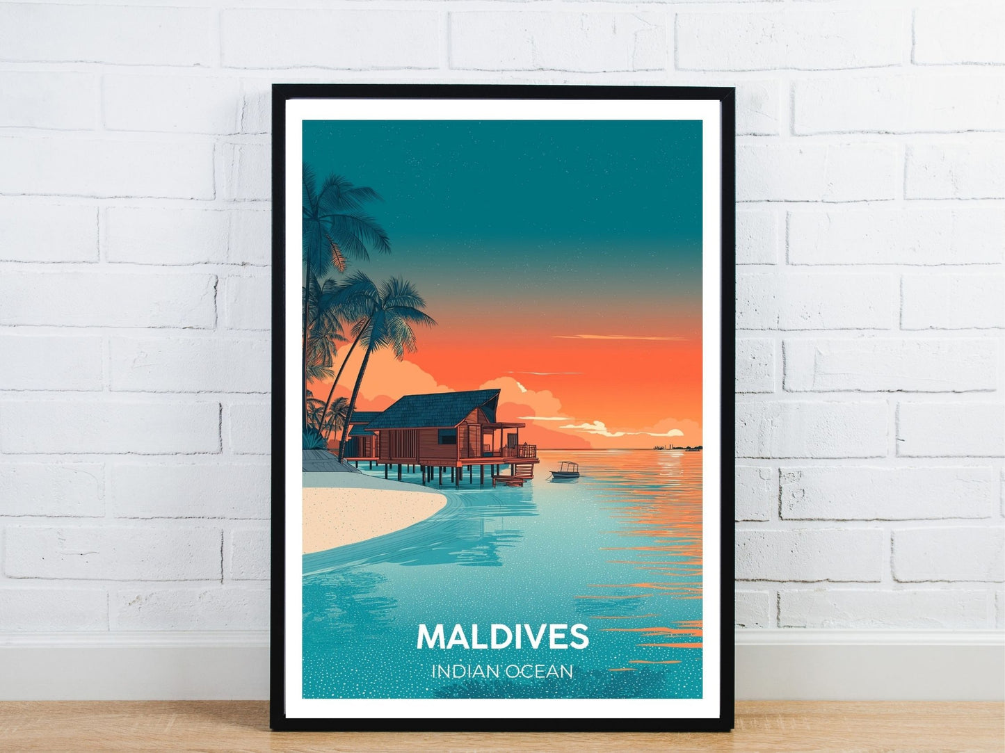 Minimal Maldives Indian Ocean travel art poster – Atlas Prints