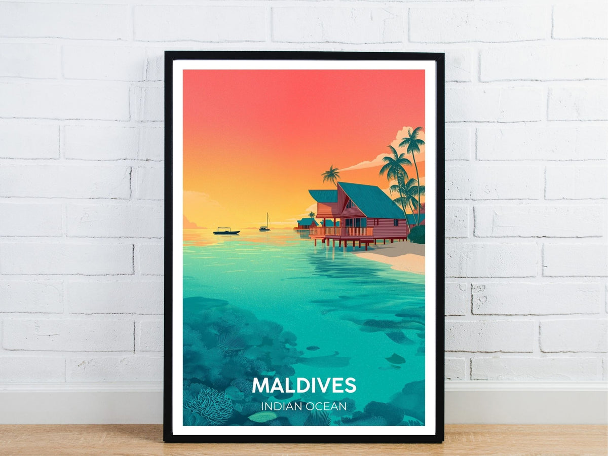 Minimal Maldives Indian Ocean travel art poster – Atlas Prints