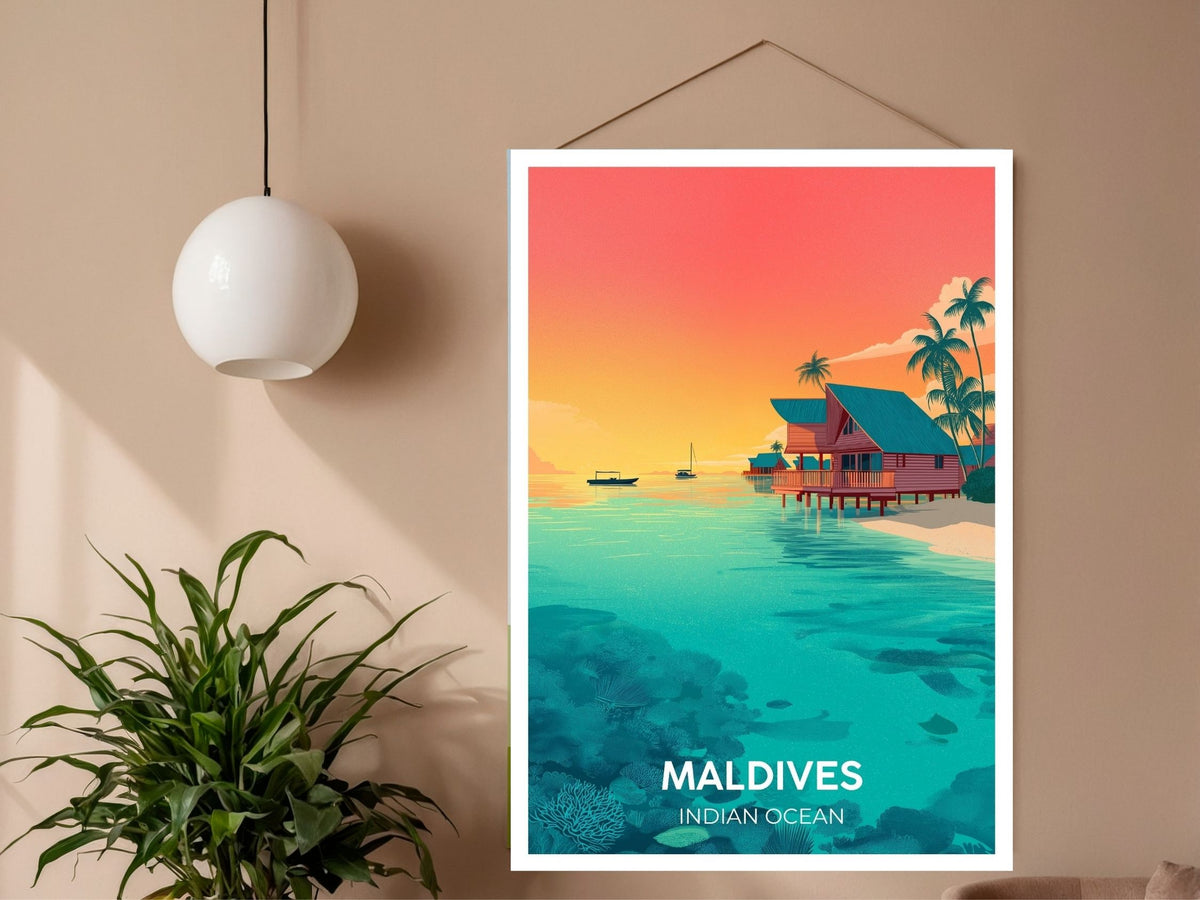 Close-up of Maldives Indian Ocean travel poster matte texture – Atlas Prints