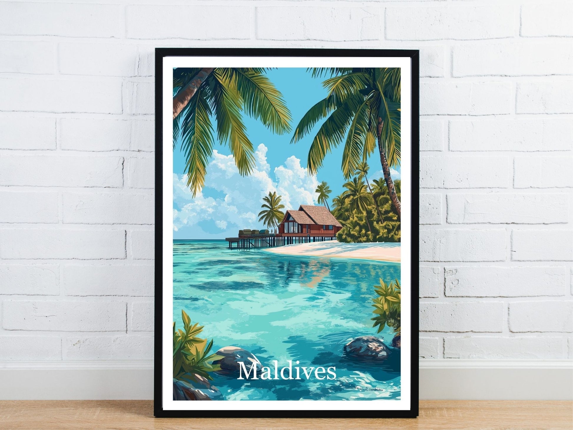 Minimal Maldives travel art poster – Atlas Prints