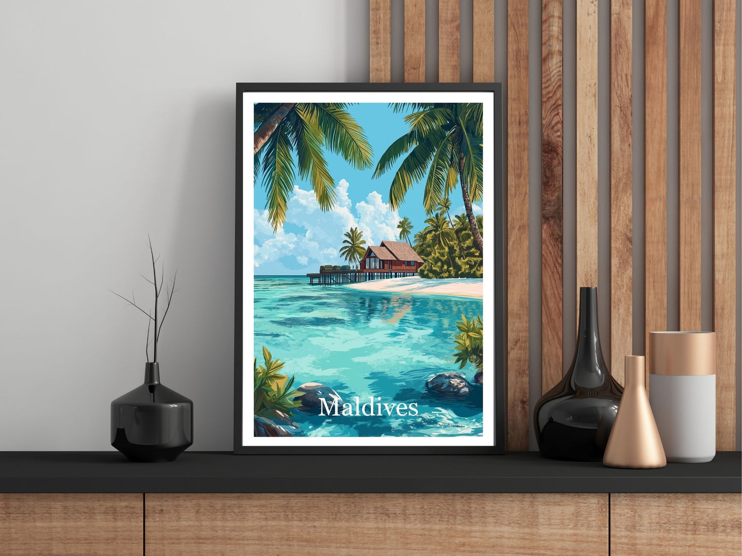 Close-up of Maldives travel poster matte texture – Atlas Prints