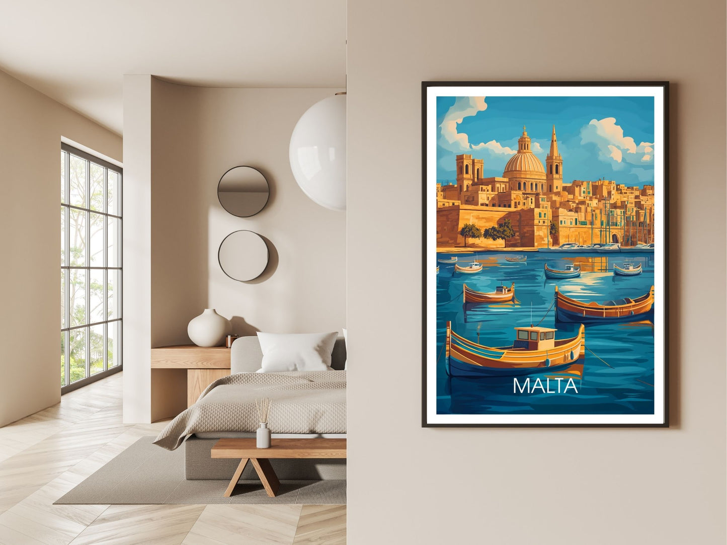 Gallery wall display of Malta travel poster – Atlas Prints