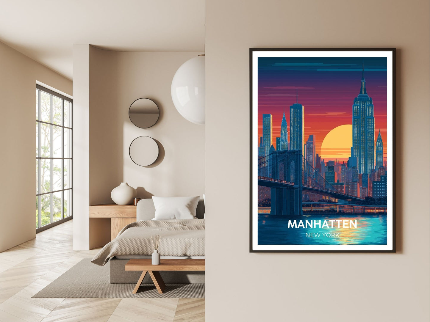 Gallery wall display of Manhatten New York travel poster – Atlas Prints