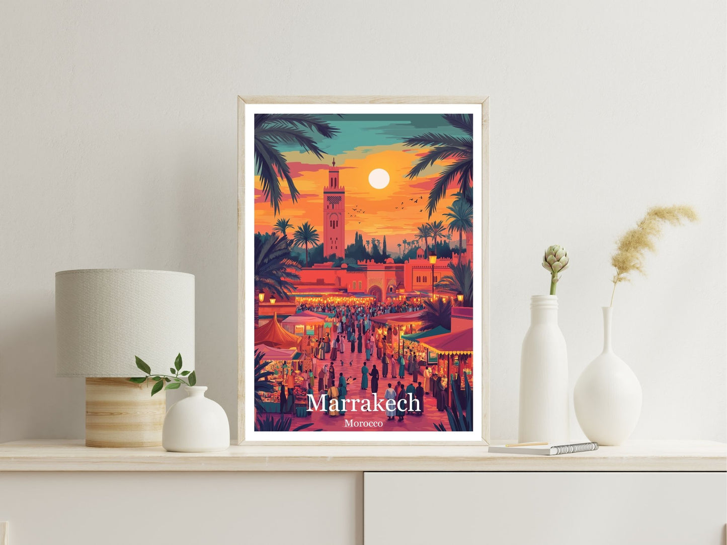 Marrakech wall art print displayed in bedroom – Atlas Prints