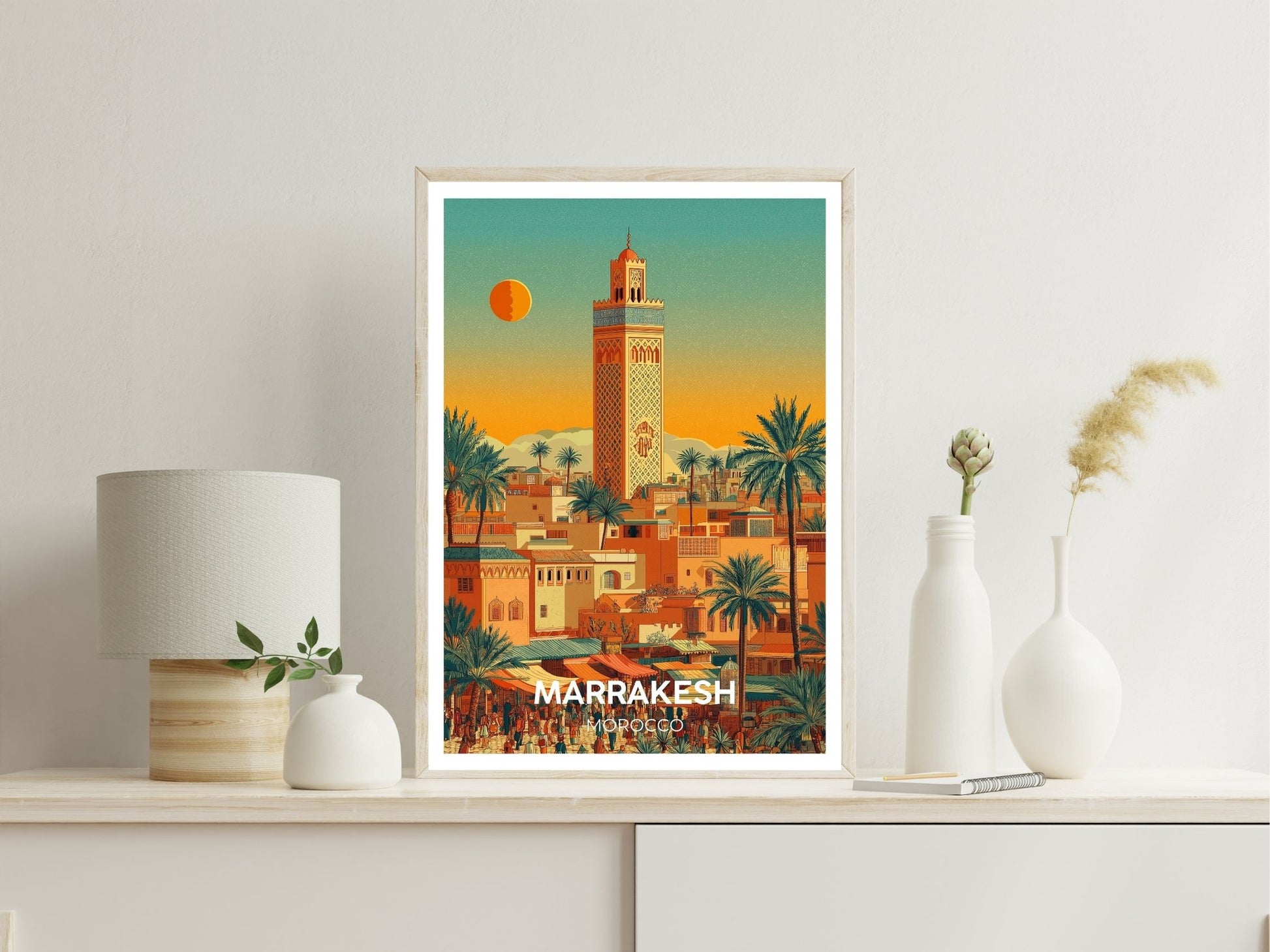 Marrakesh Morocco wall art print displayed in bedroom – Atlas Prints