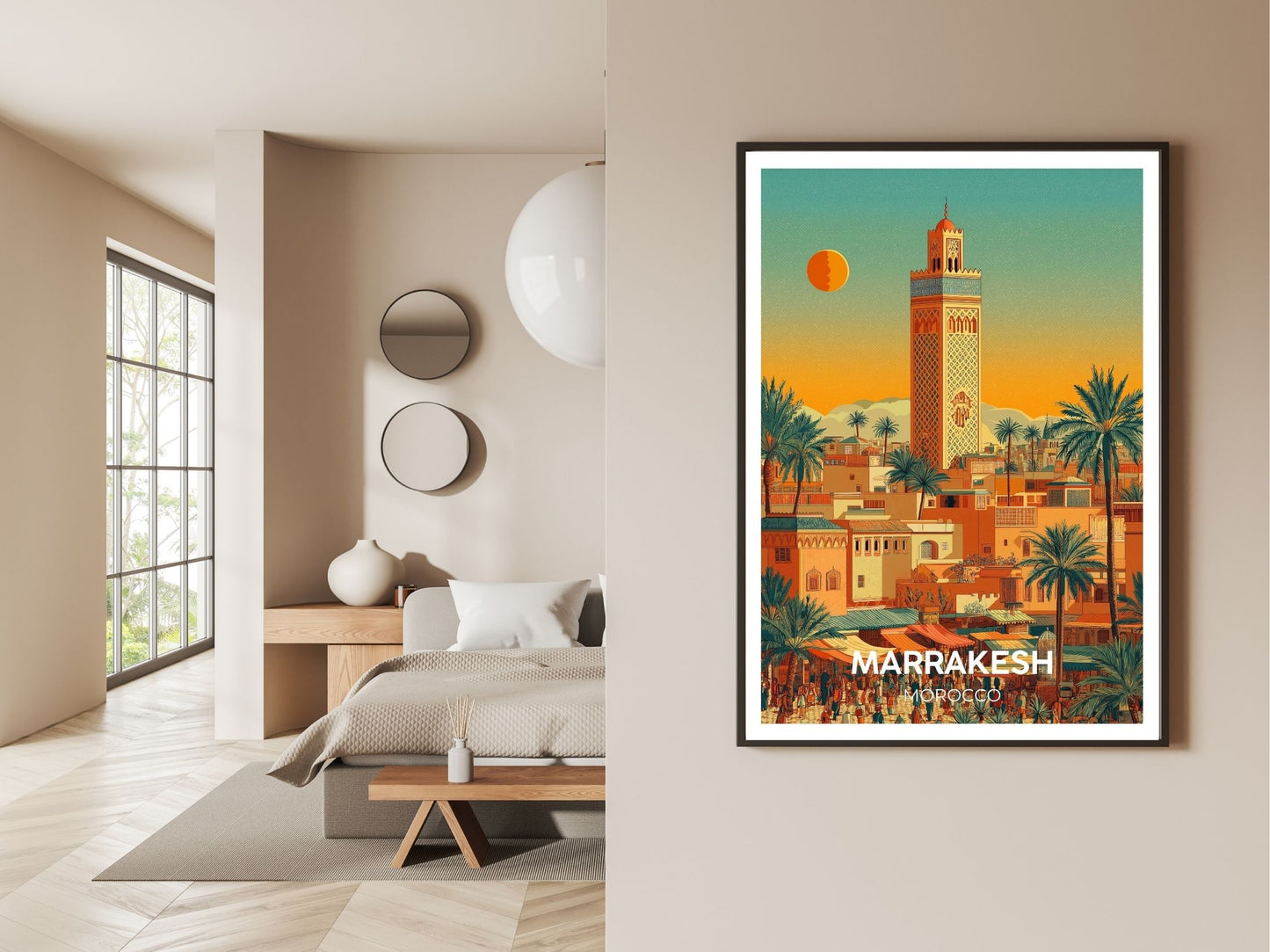 Gallery wall display of Marrakesh Morocco travel poster – Atlas Prints
