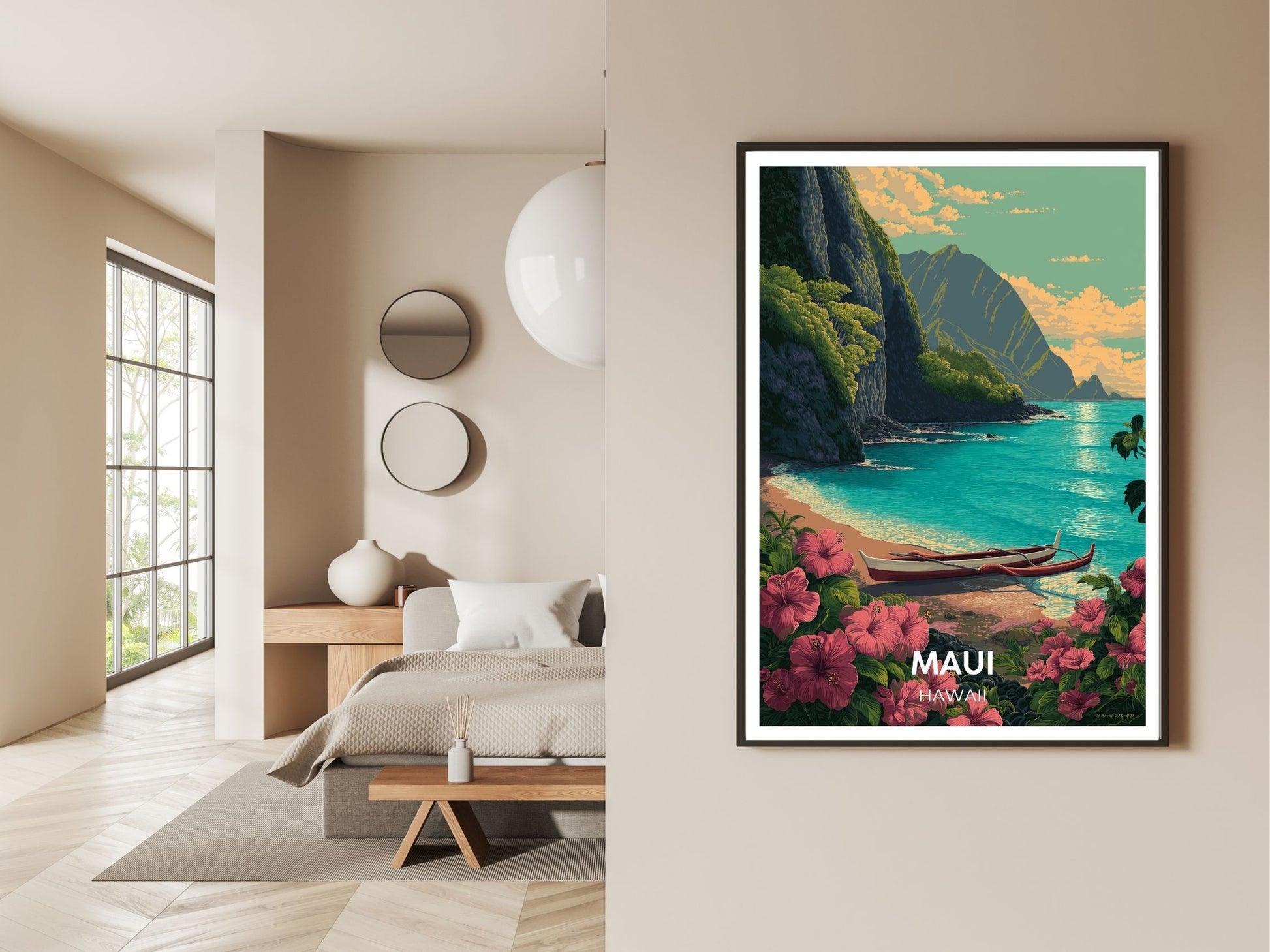 Maui Hawaii wall art print displayed in bedroom – Atlas Prints